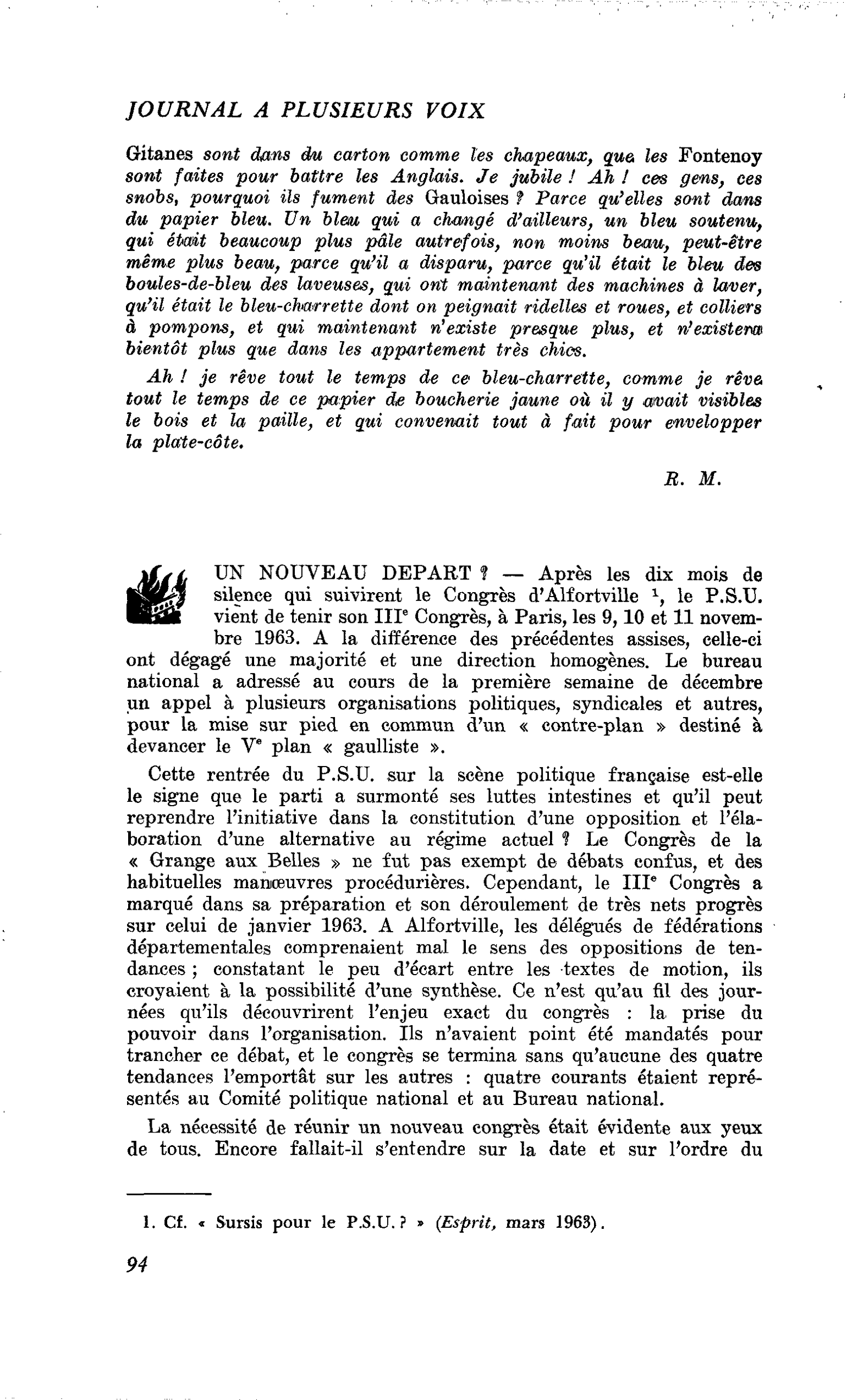 UN NOUVEAU DEPART ?