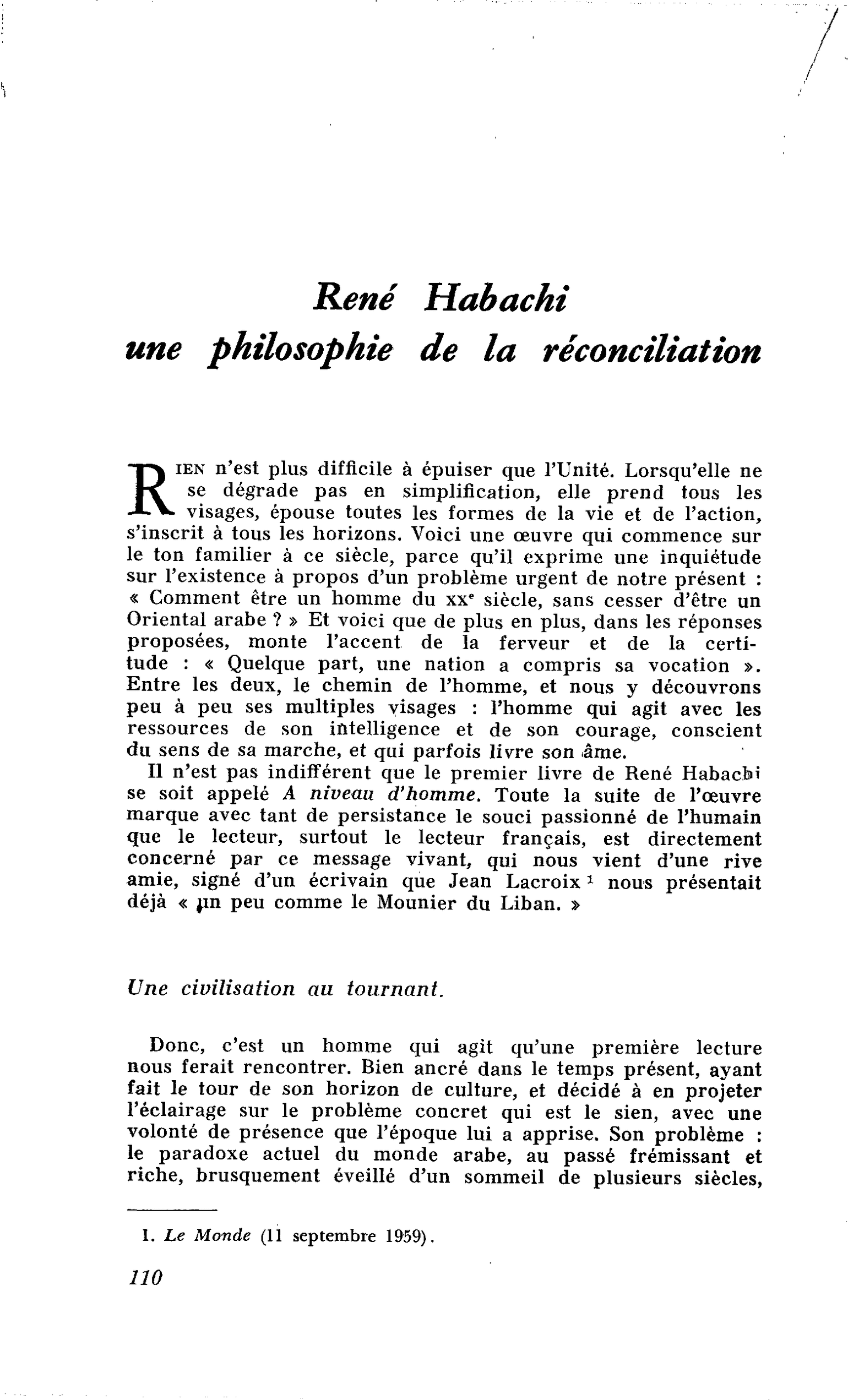 René Habachi une philosophie de la réconciliation