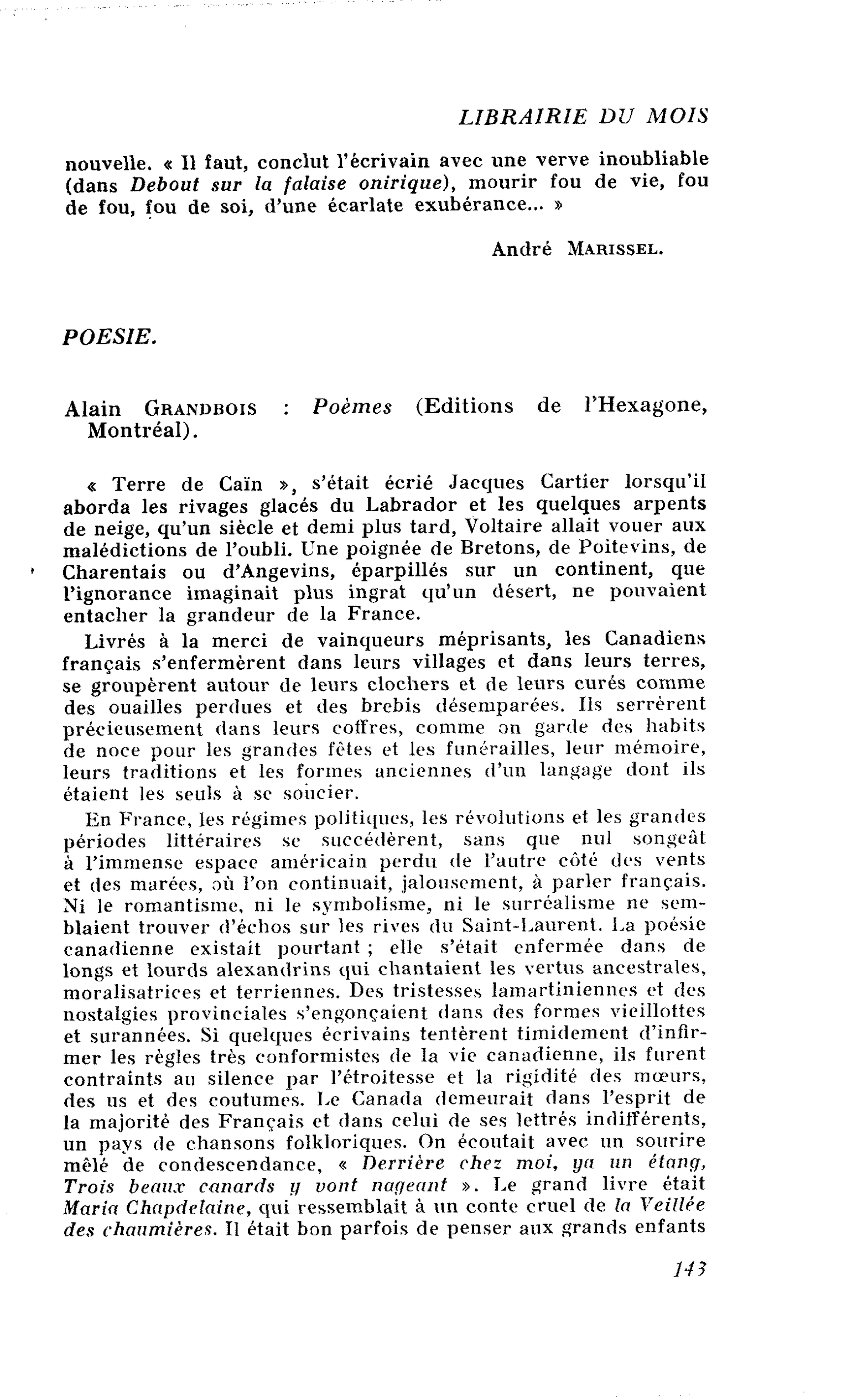 Alain Grandbois : Poèmes
