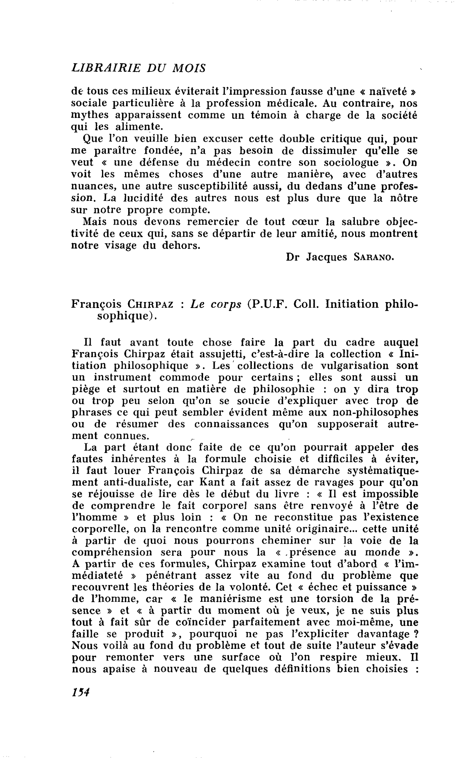 François Chirpaz : Le corps