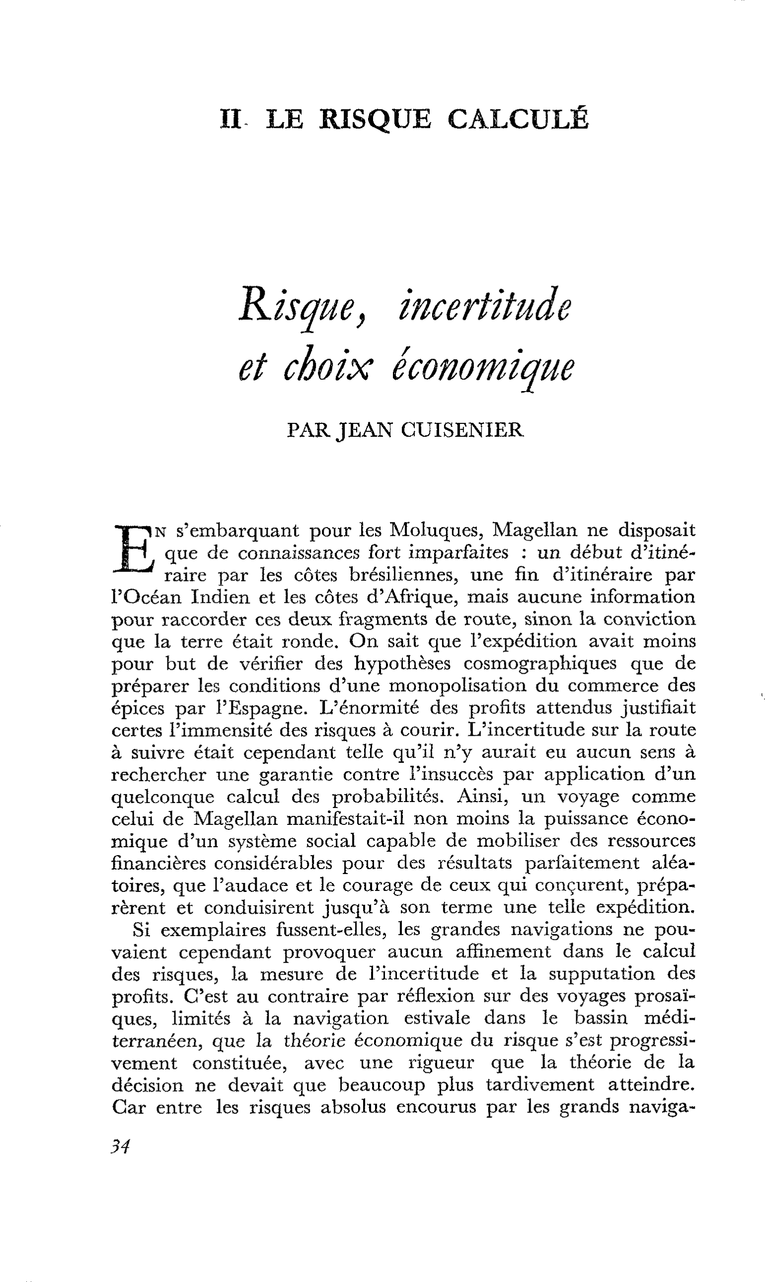 Risque, incertitude et choix économique