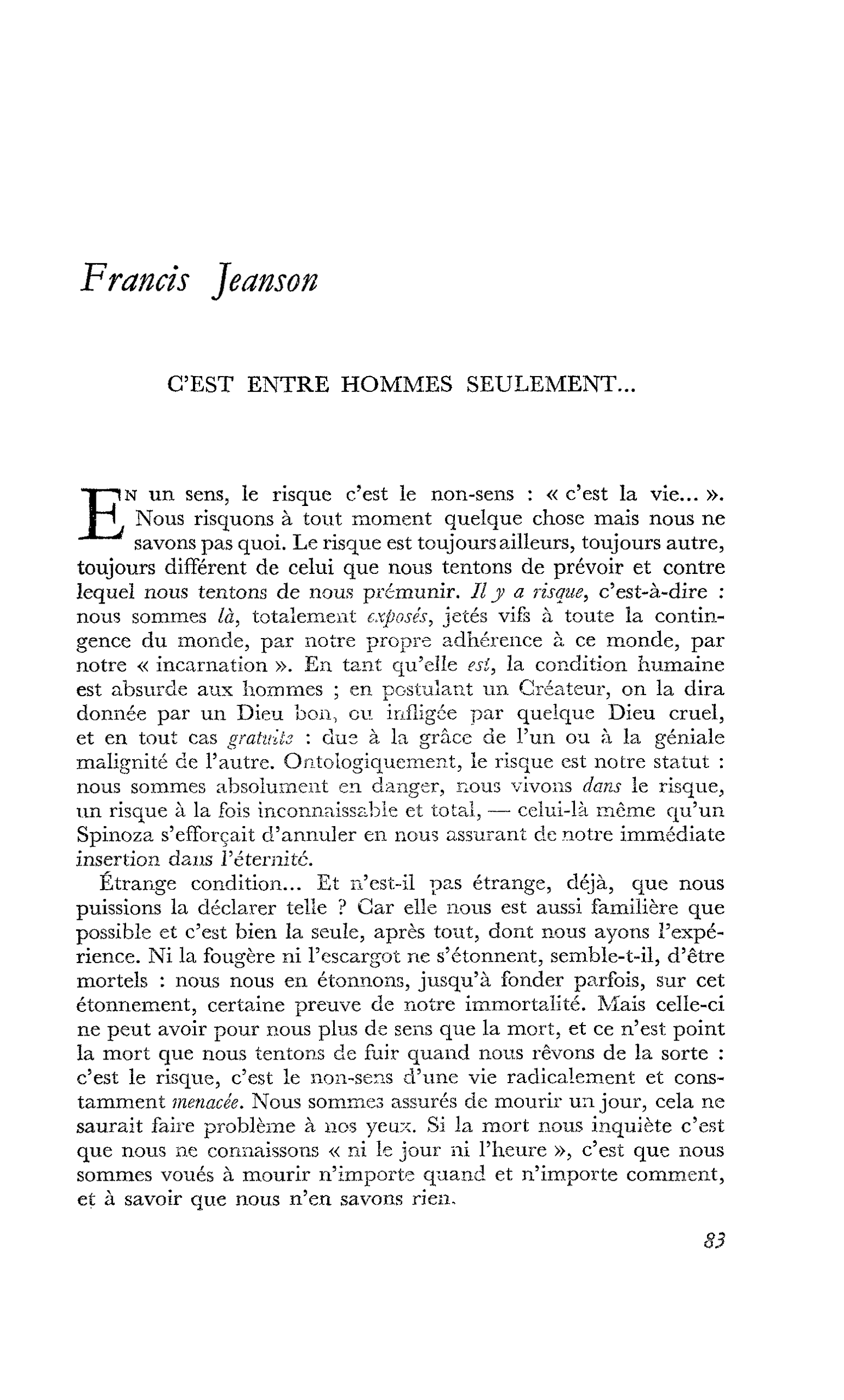 C’EST ENTRE HOMMES SEULEMENT…