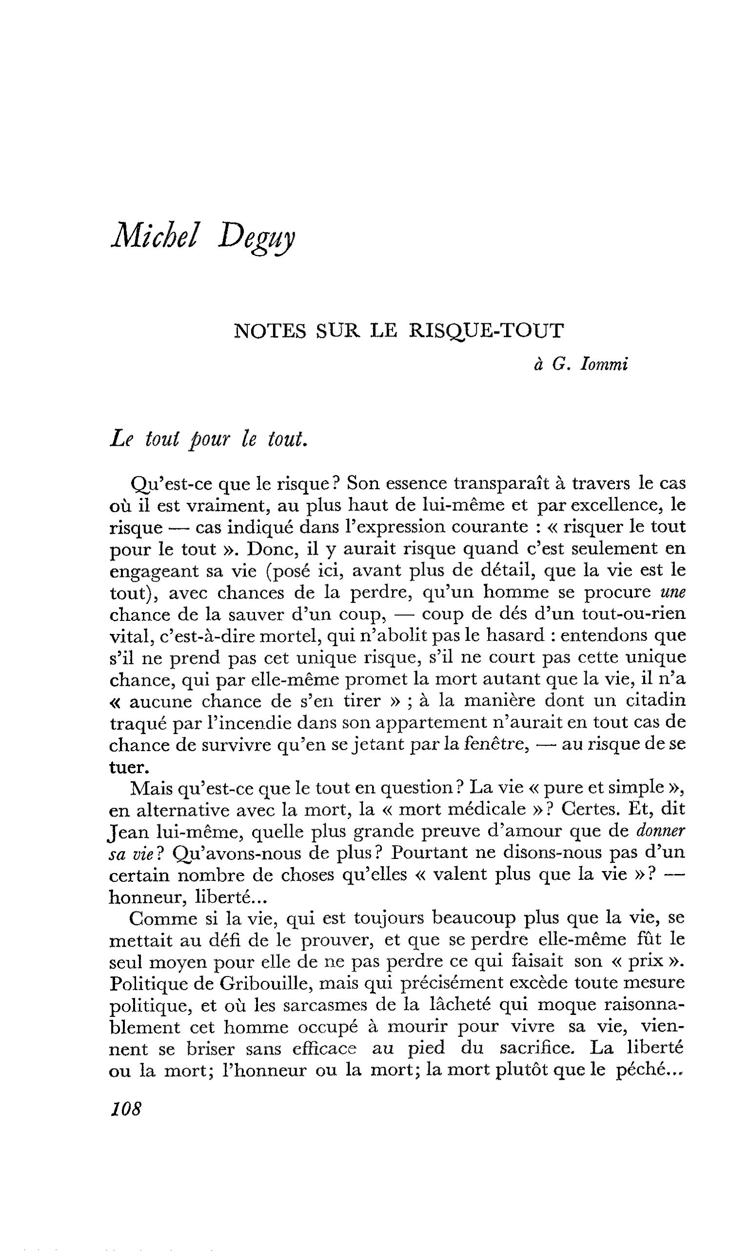 Notes sur le risque-tout