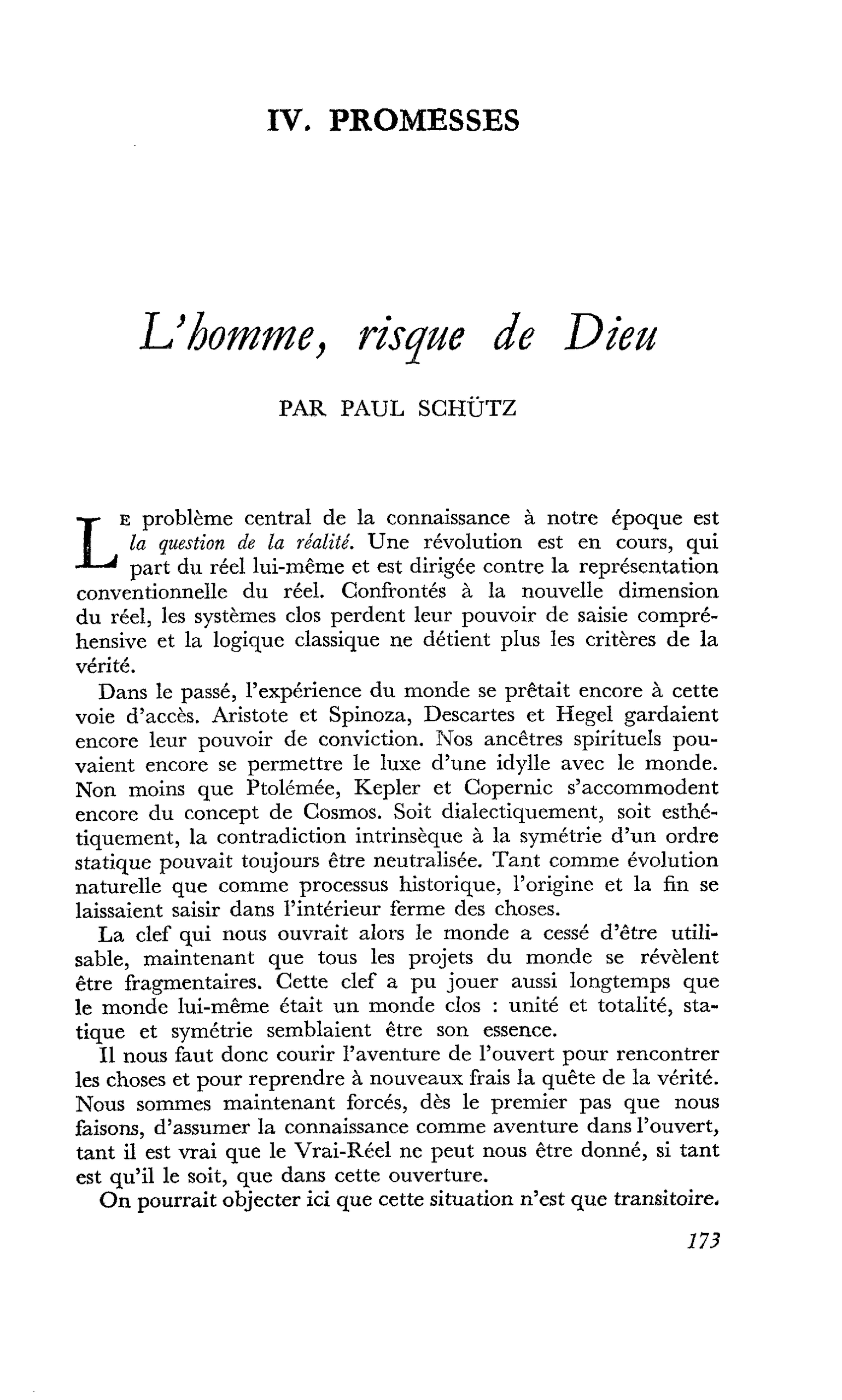 L’homme, risque de Dieu
