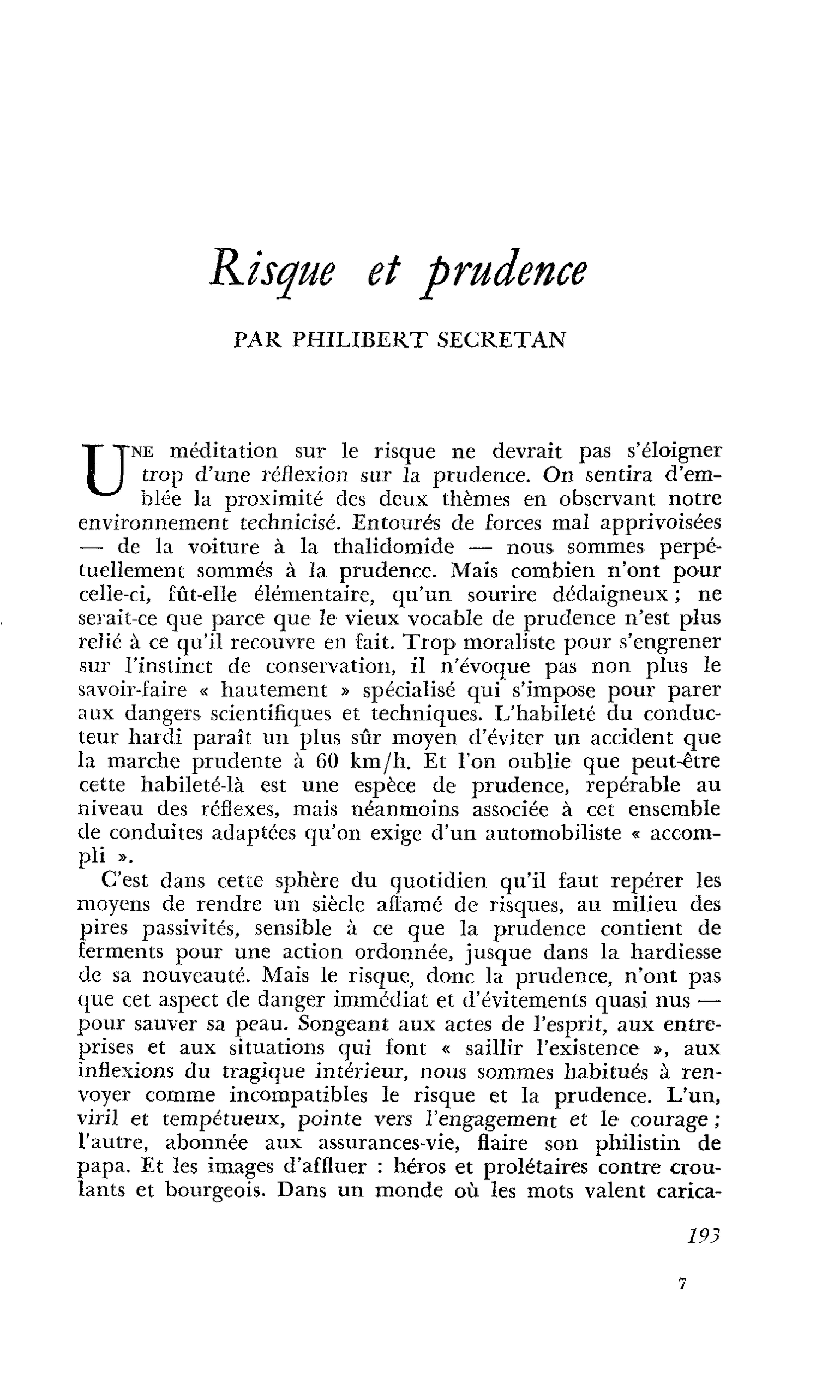 Risque et prudence