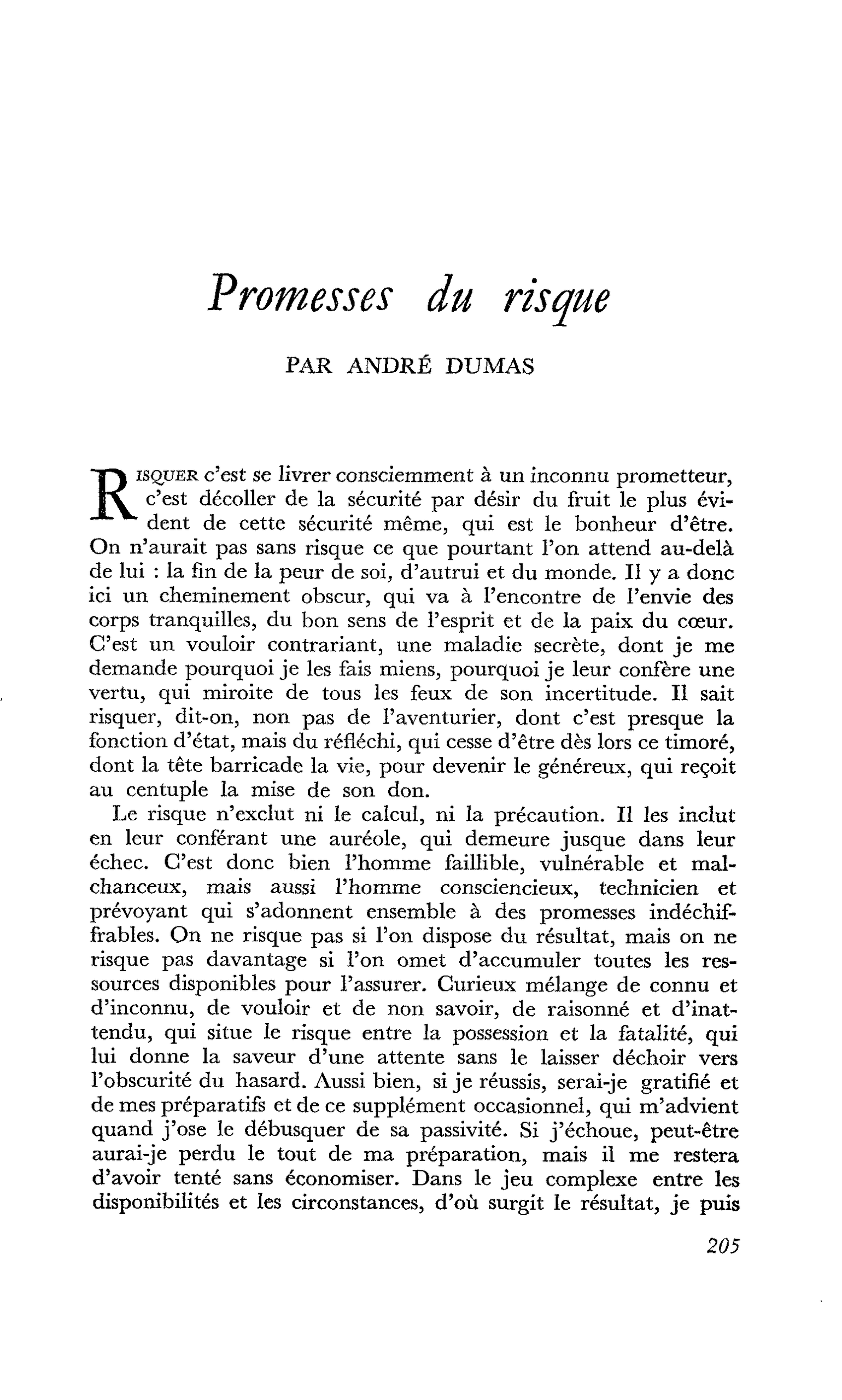 Promesses du risque