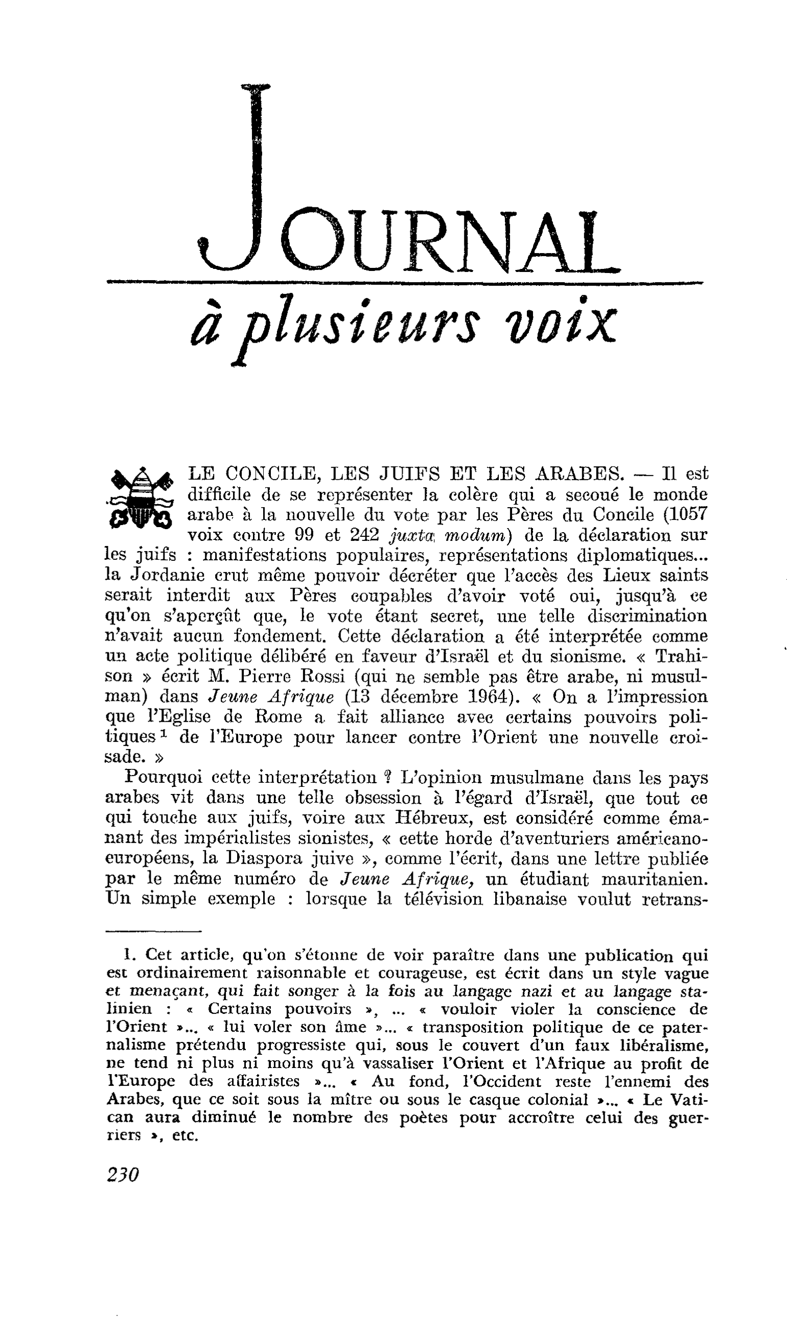 LE CONCILE, LES JUIFS ET LES ARABES