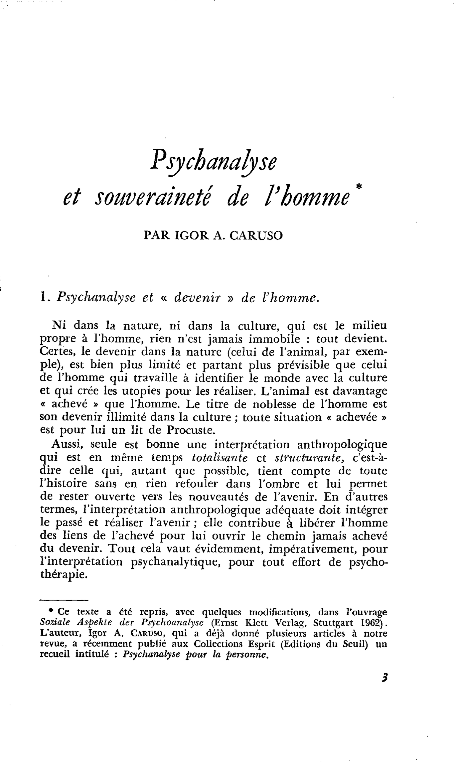 Psychanalyse et souveraineté de l’homme