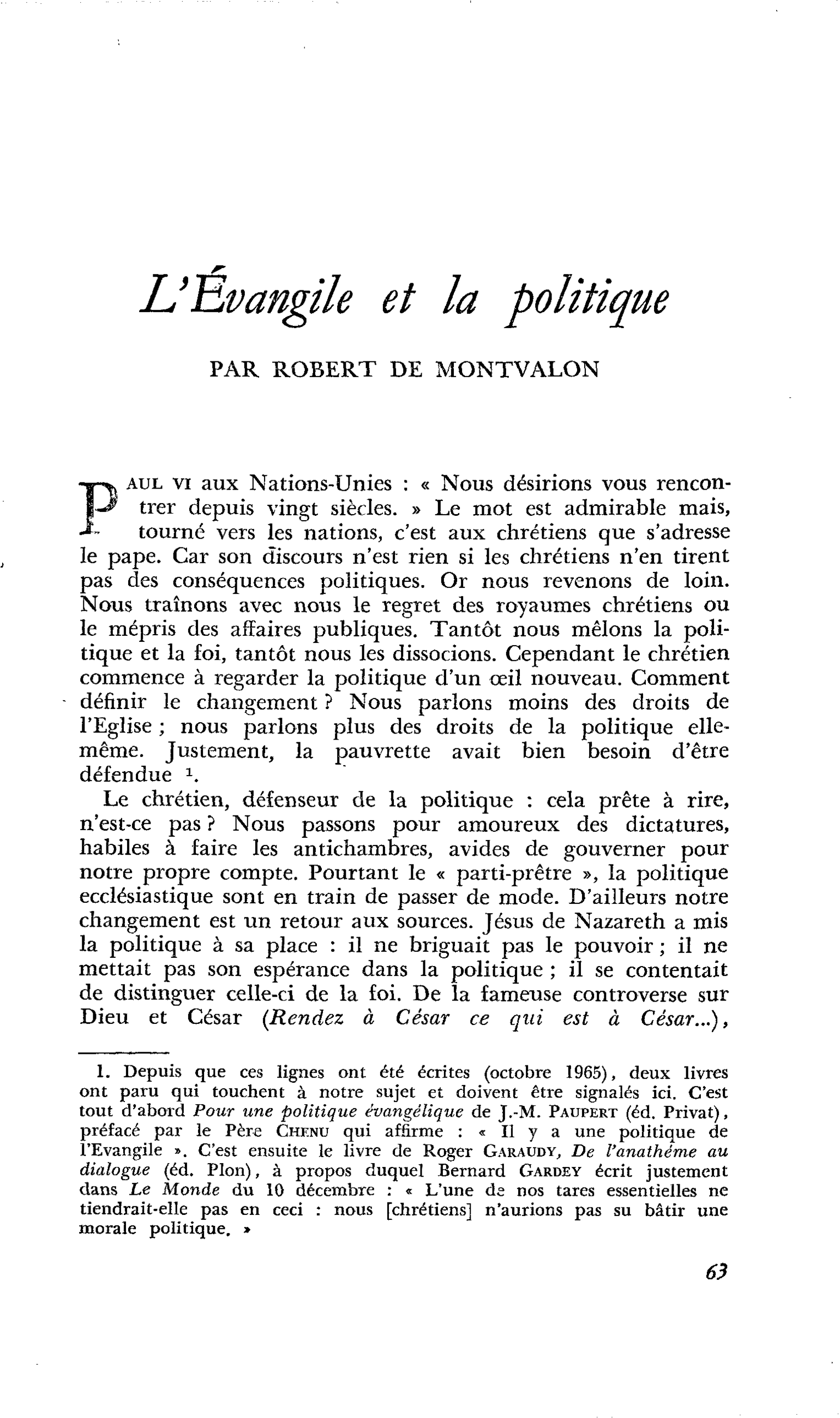 L’Évangile et la politique