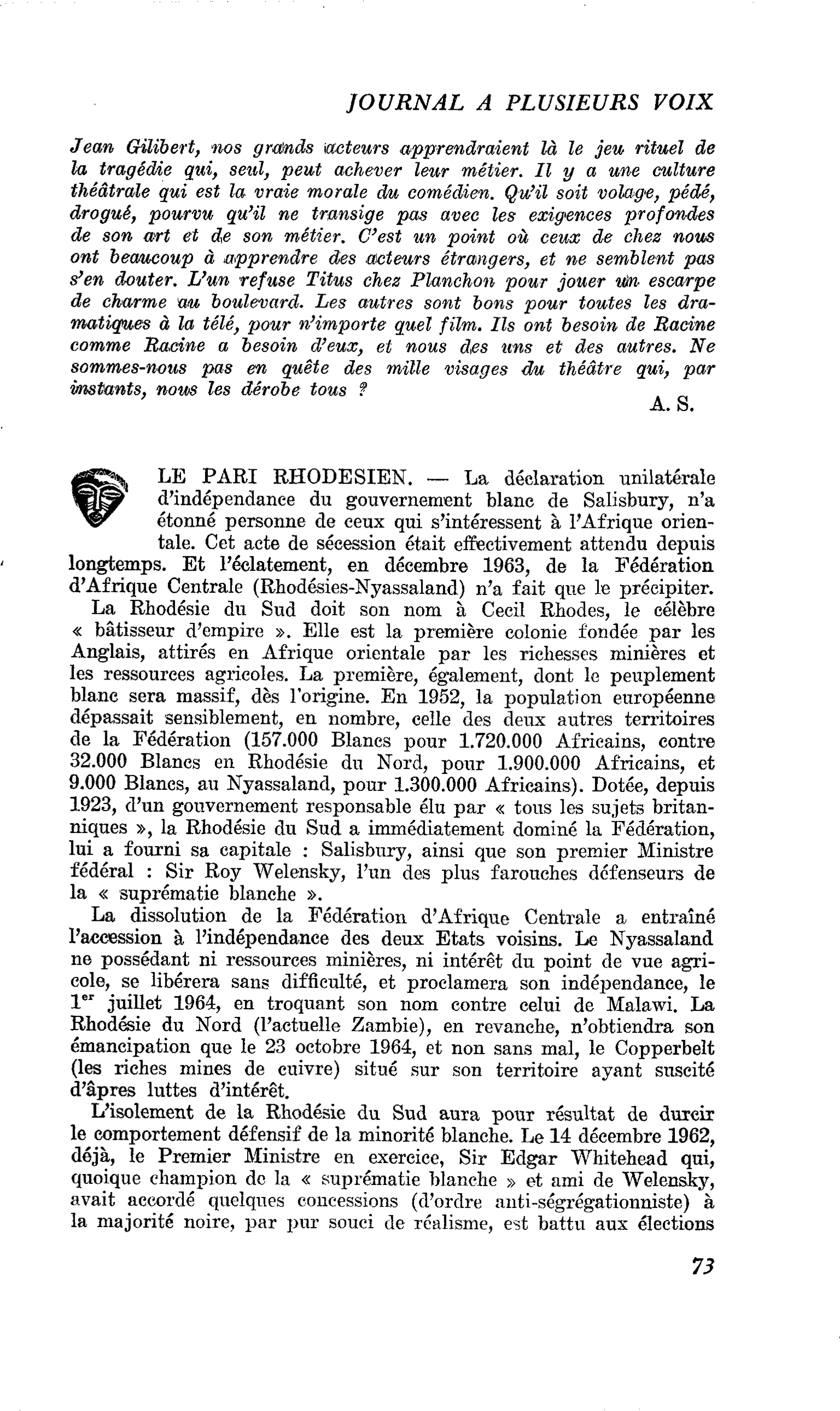 LE PARI RHODESIEN