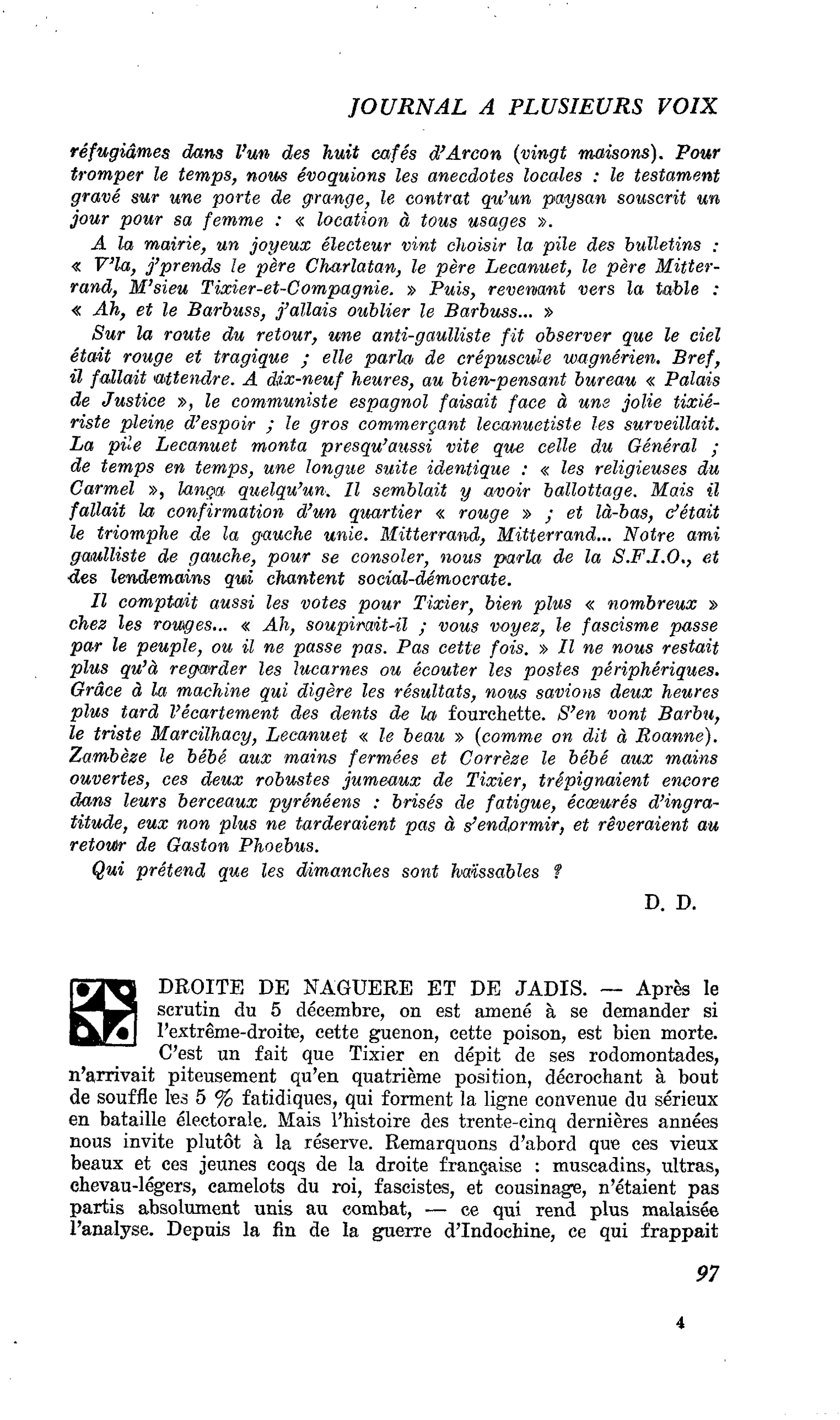 DROITE DE NAGUERE ET DE JADIS