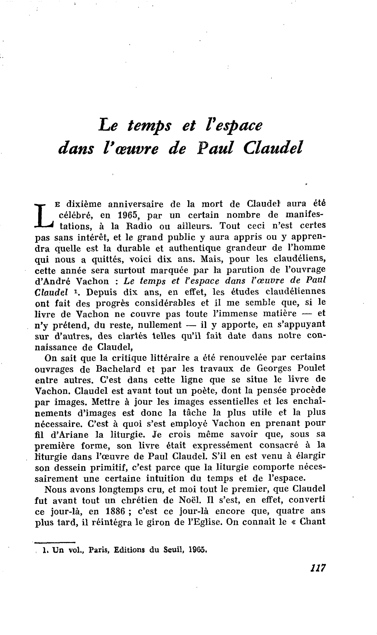 Le temps et l’espace dans l’oeuvre de Paul Claudel
