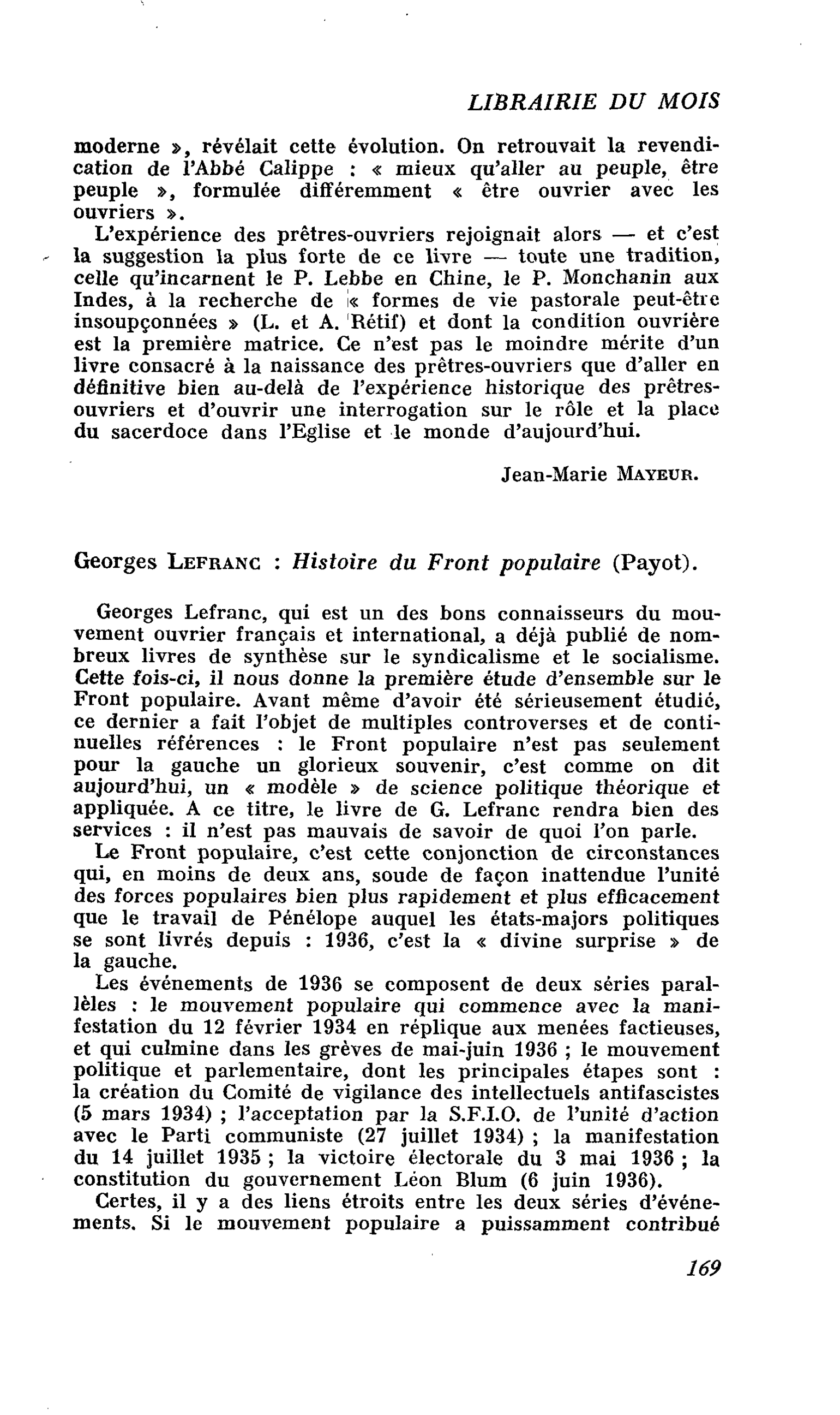 Georges Lefranc : Histoire du Front populaire