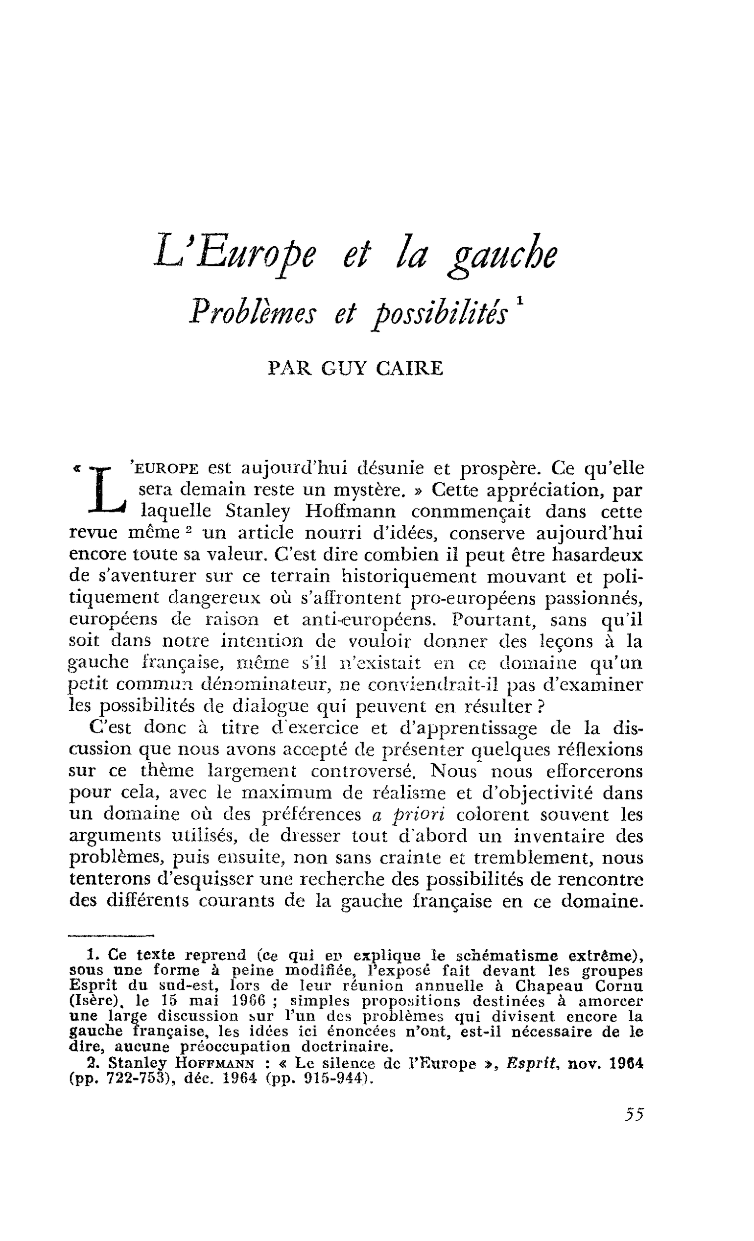 L’Europe et la gauche Problèmes et possibilités