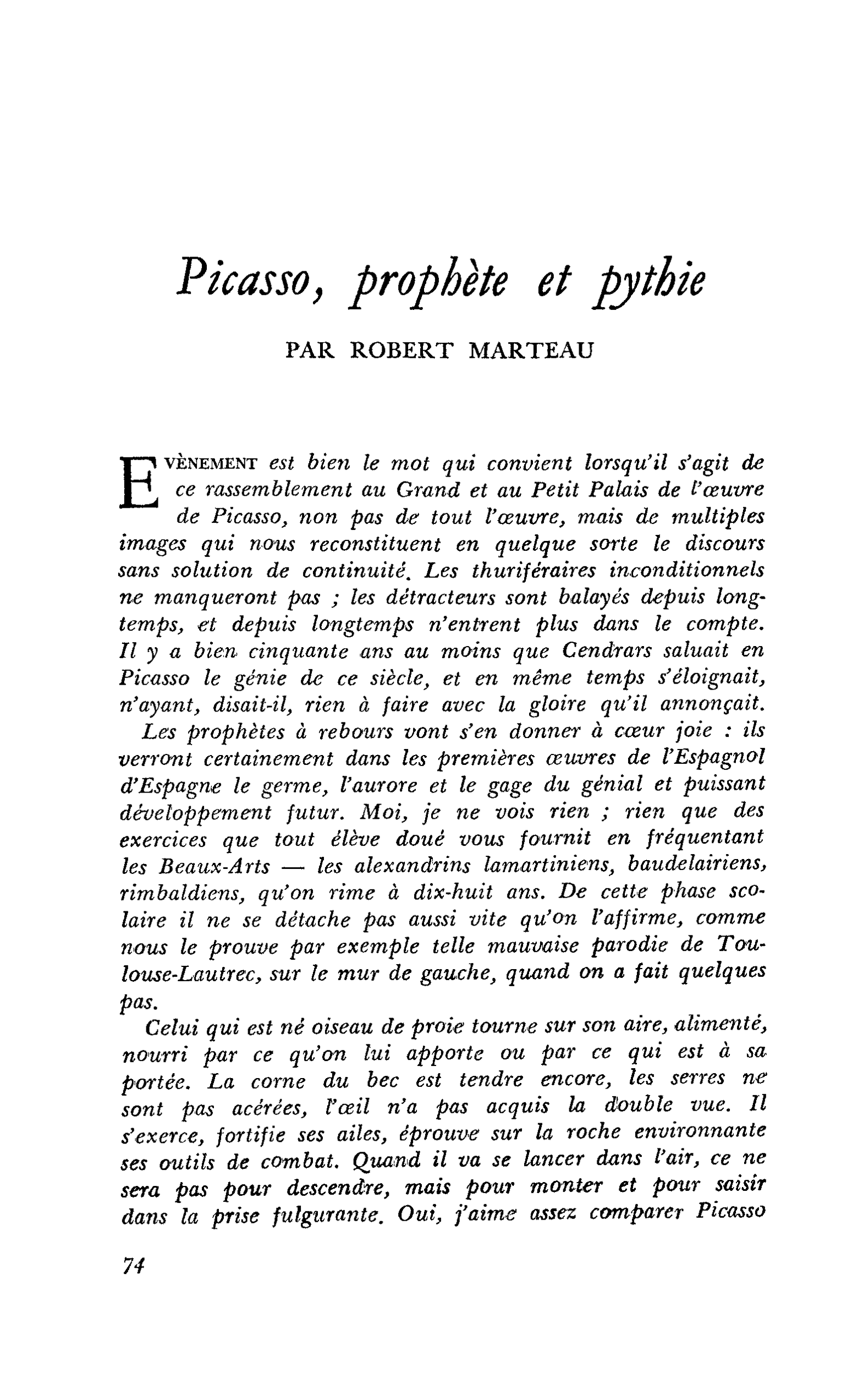 Picasso, prophète et pythie