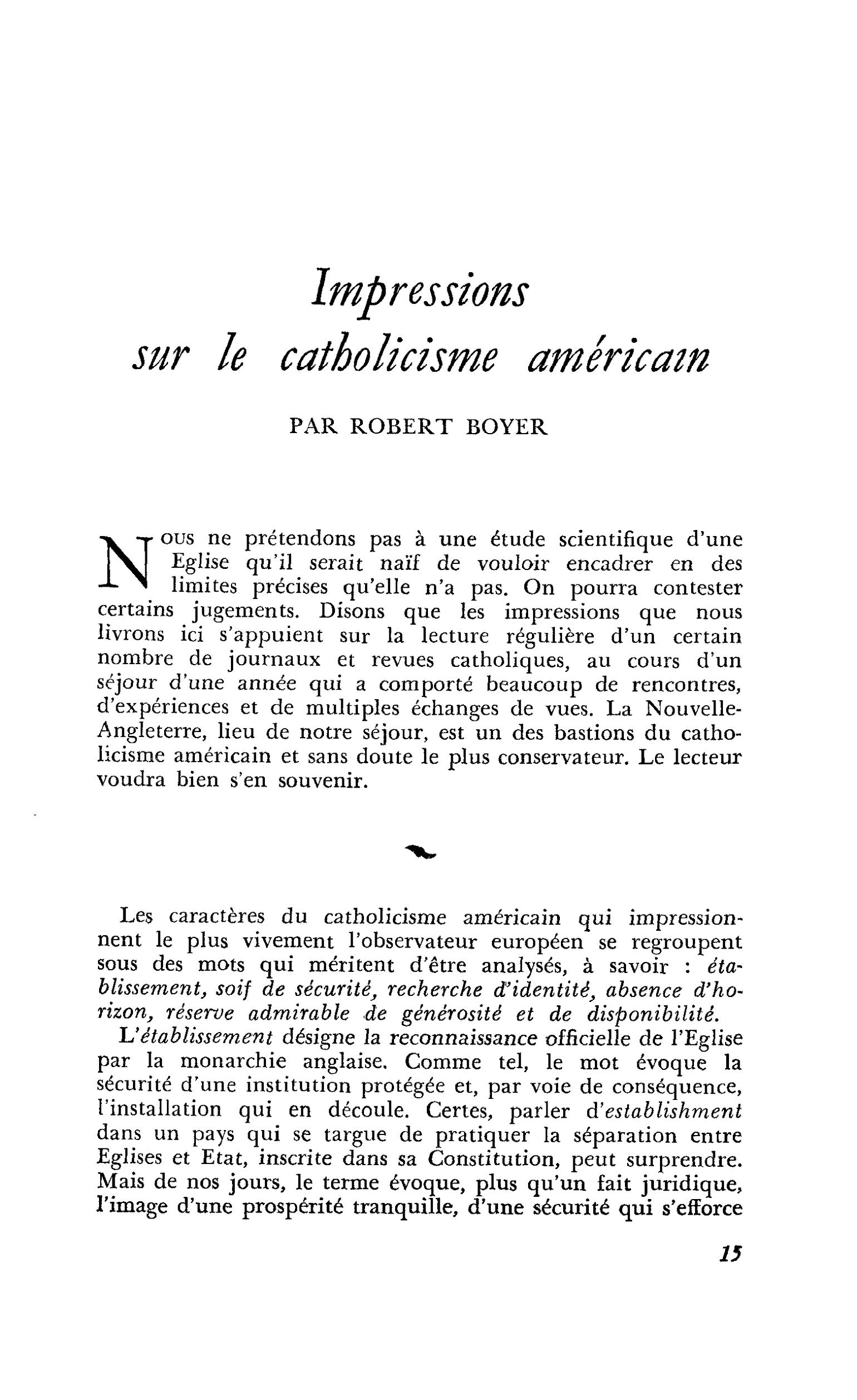 Impressions sur le catholicisme américain