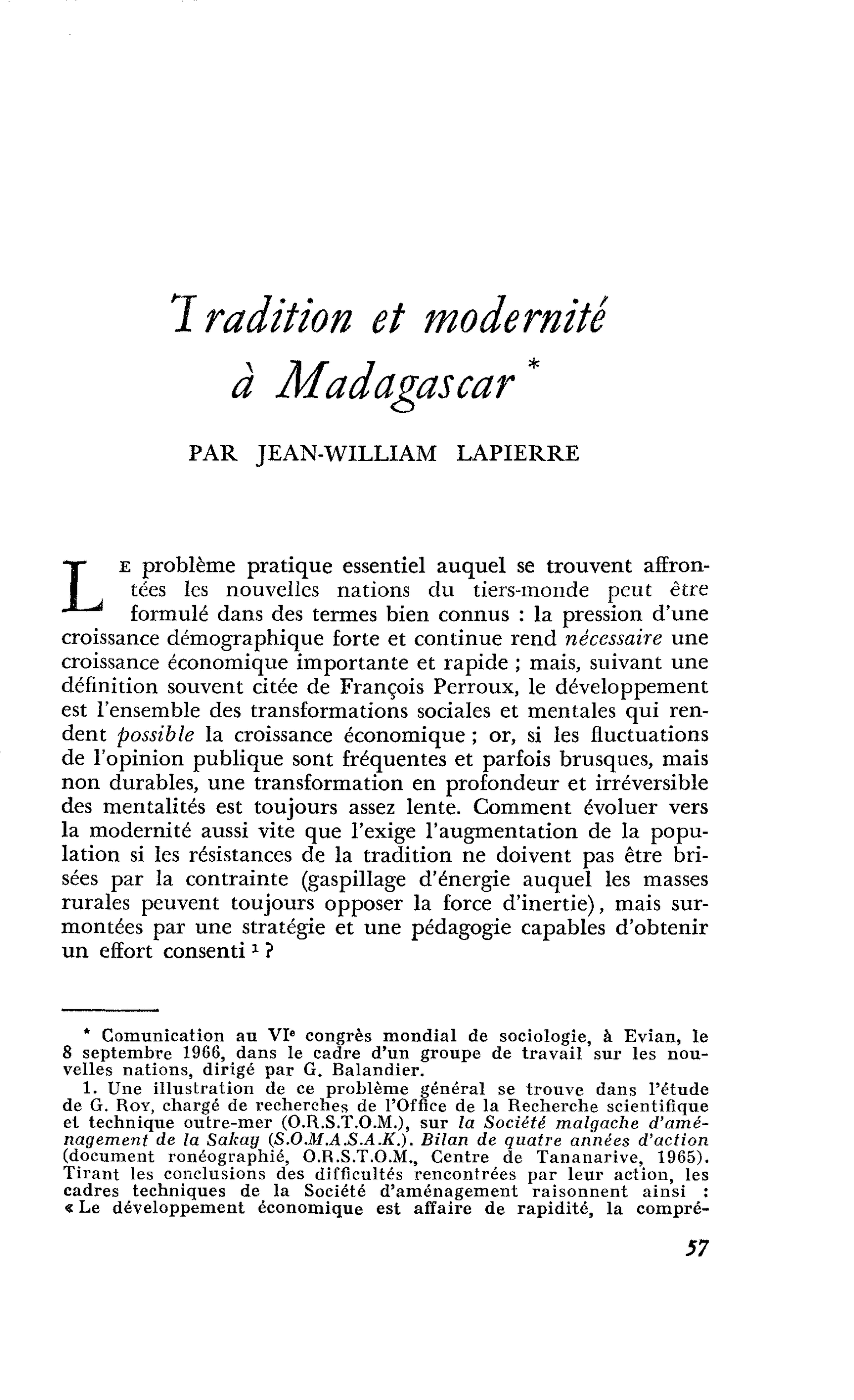 Tradition et modernité à Madagascar