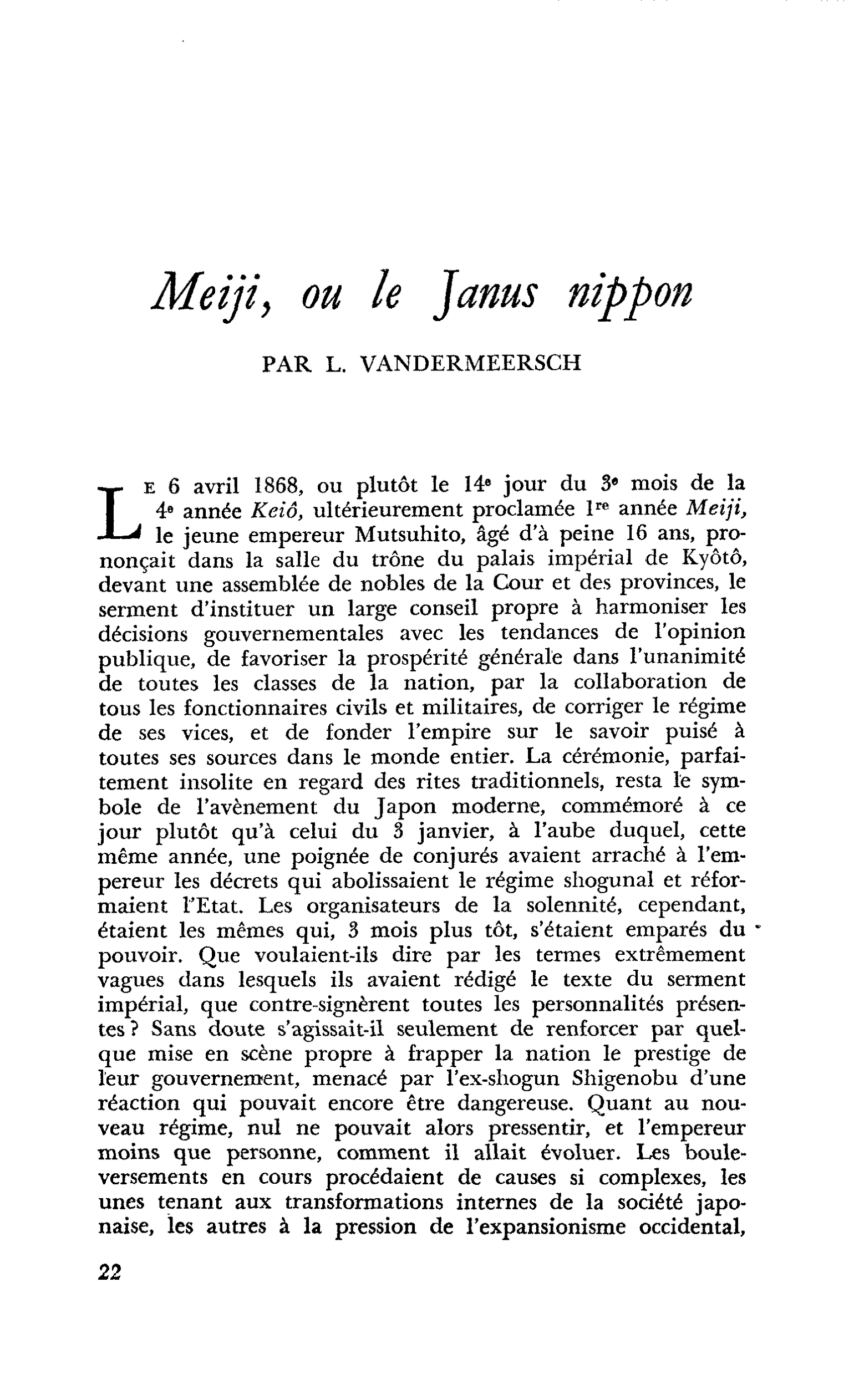 Meiji, ou le Janus nippon