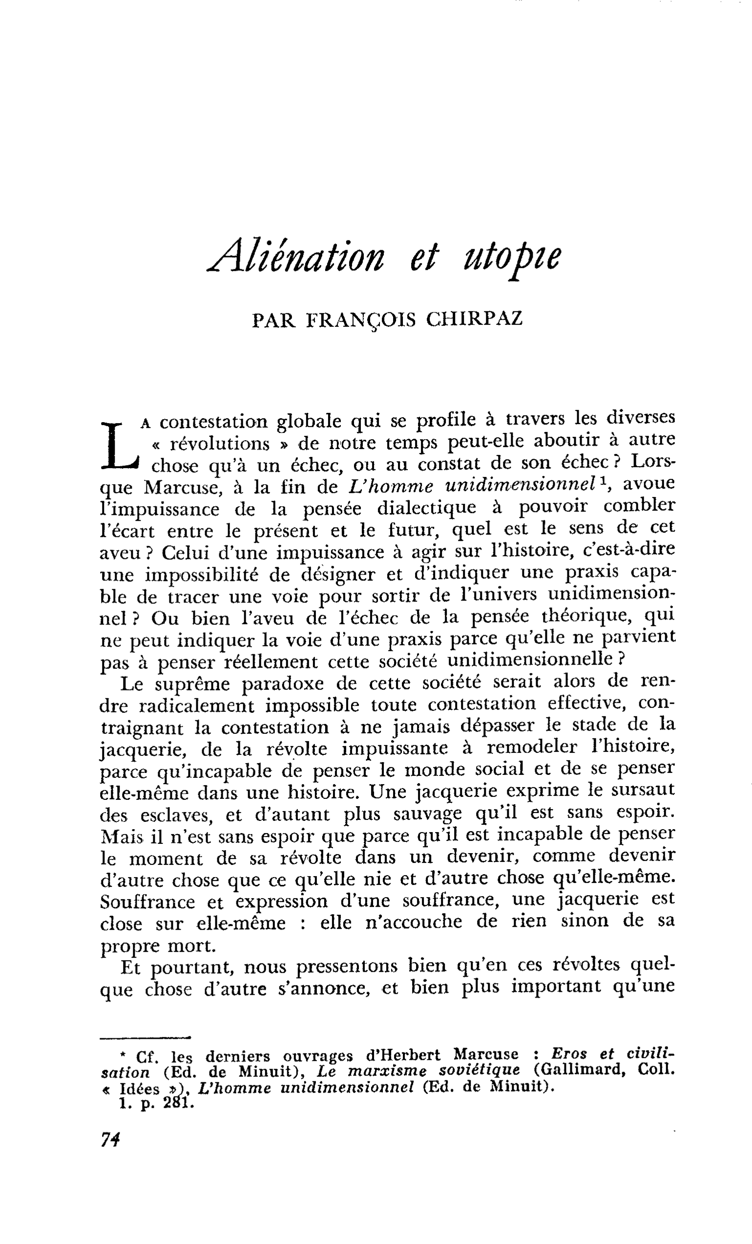 Aliénation et utopie