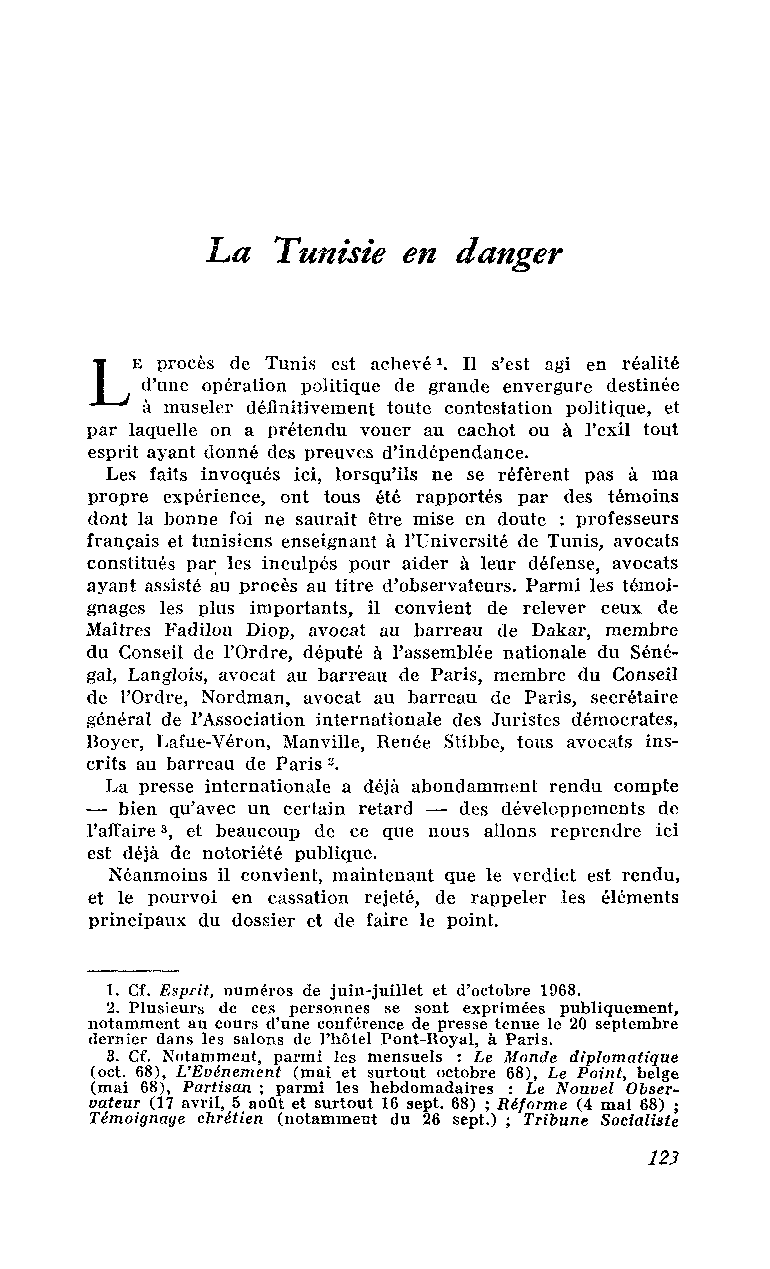 La Tunisie en danger