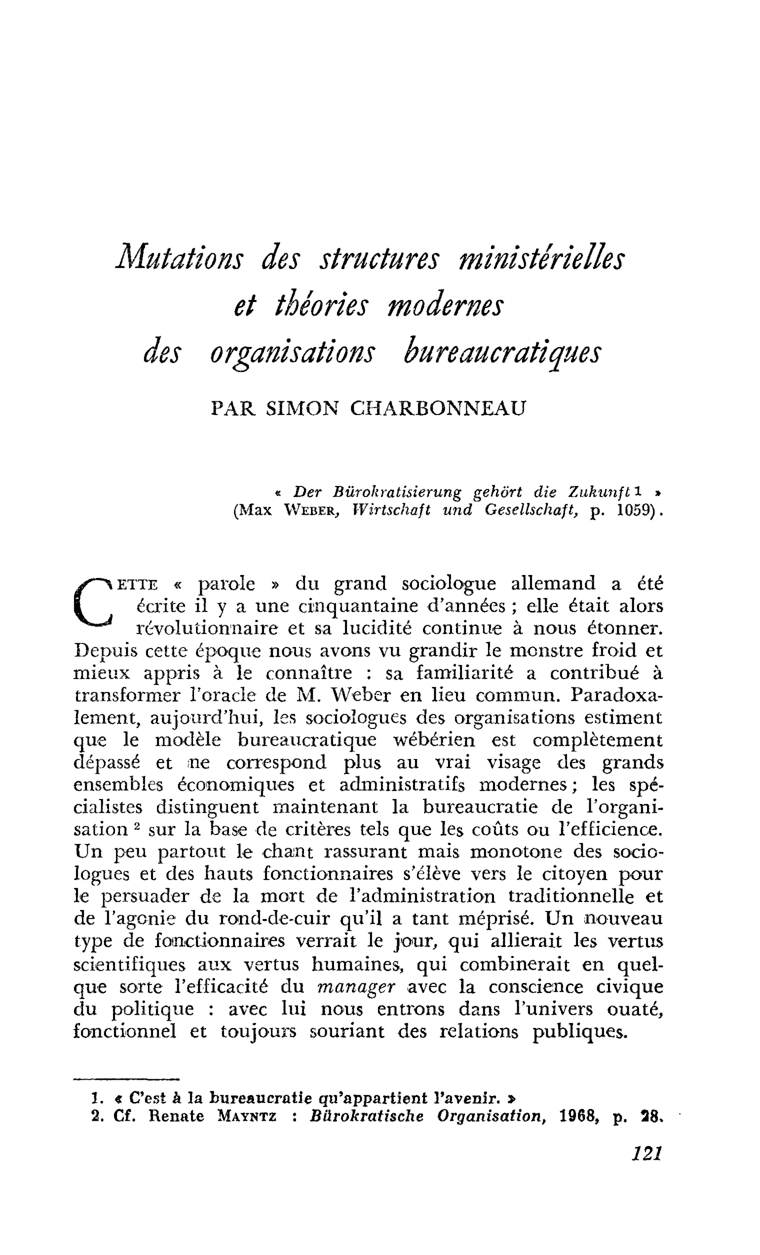 Mutations des structures ministérielles et théories modernes des organisations bureaucratiques