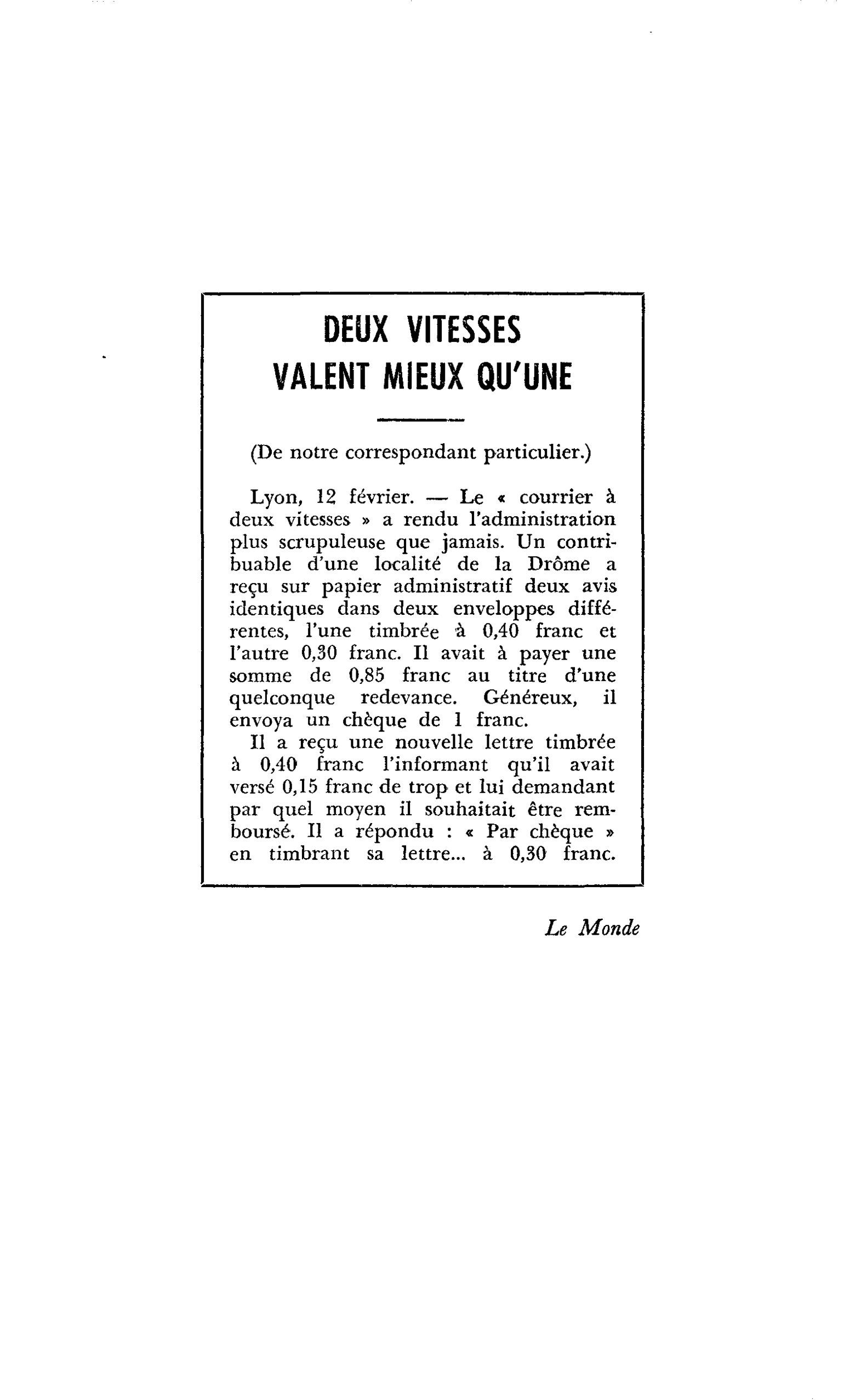 DEUX VITESSES VALENT MIEUX QU’UNE