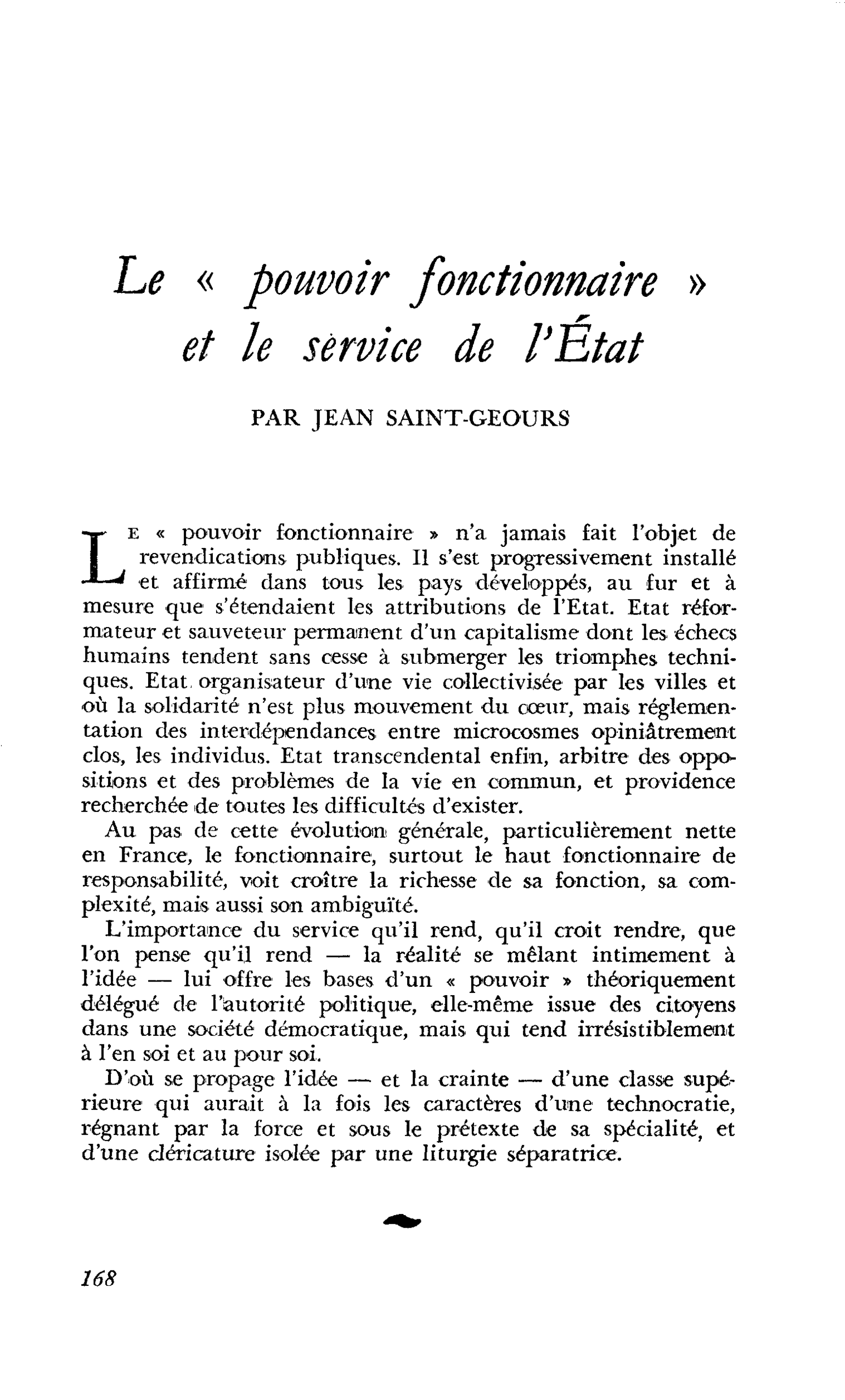 Le « pouvoir fonctionnaire » et le service de l’État