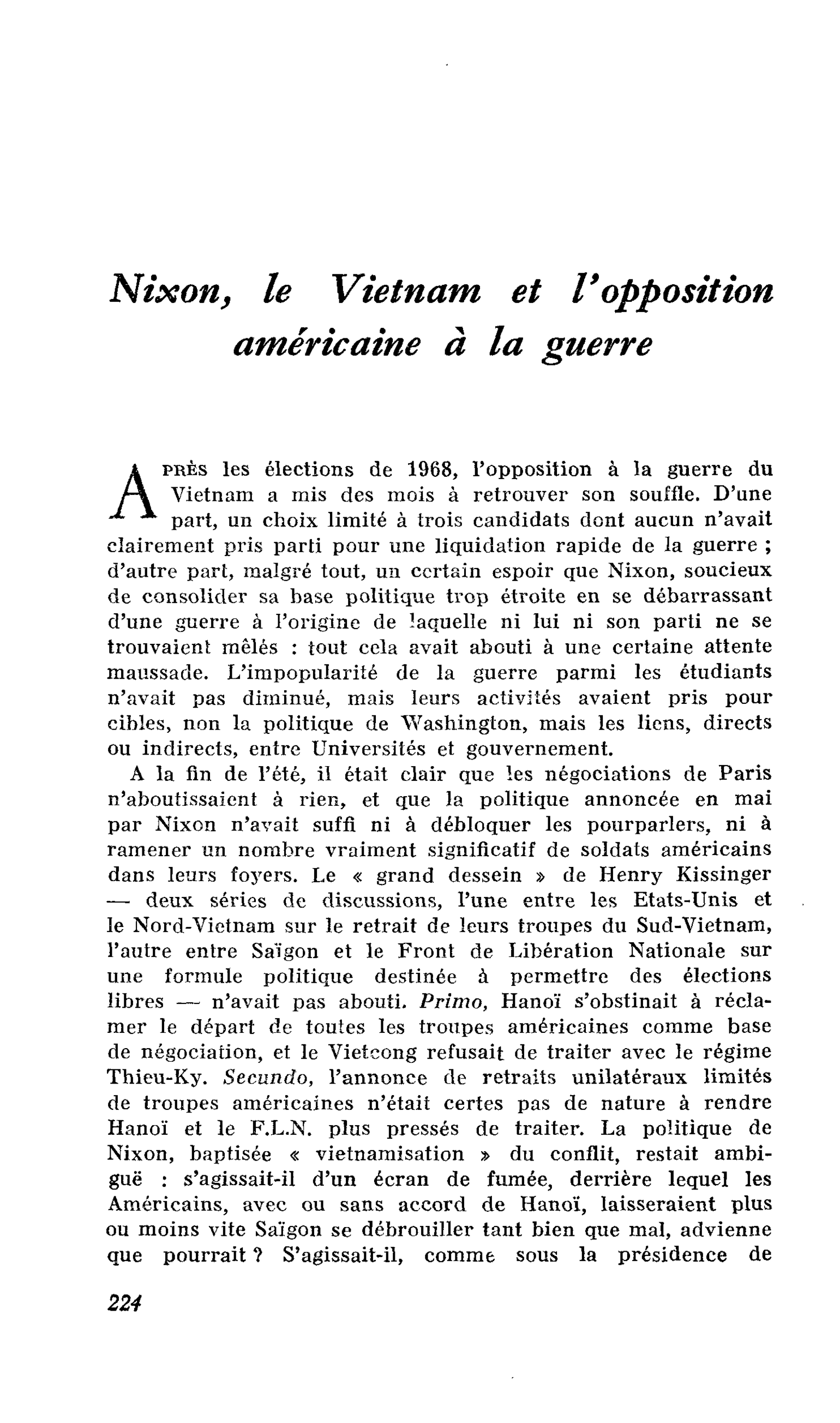 Nixon, le Vietnam et l’opposition américaine à la guerre