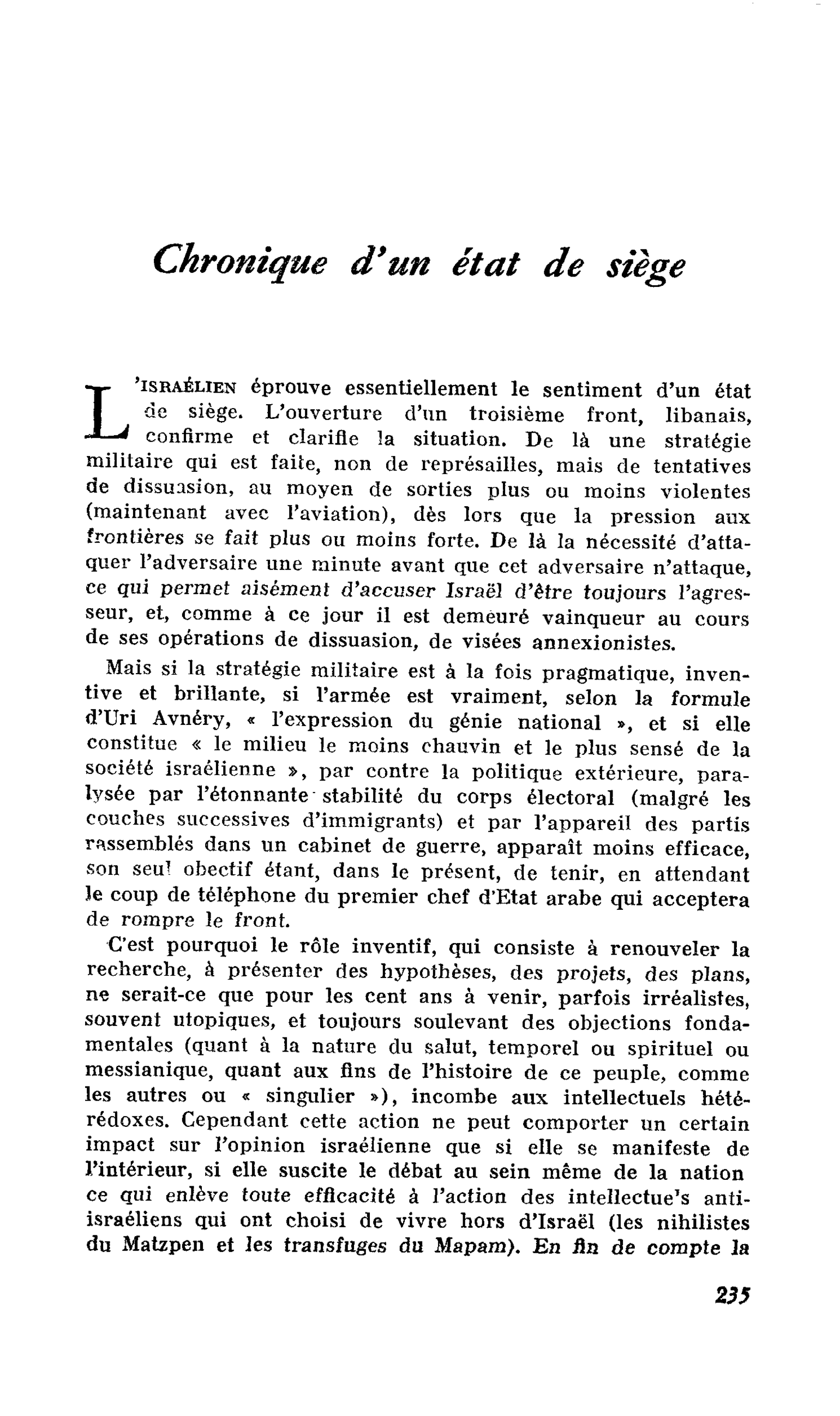 Chronique d’un état de siège