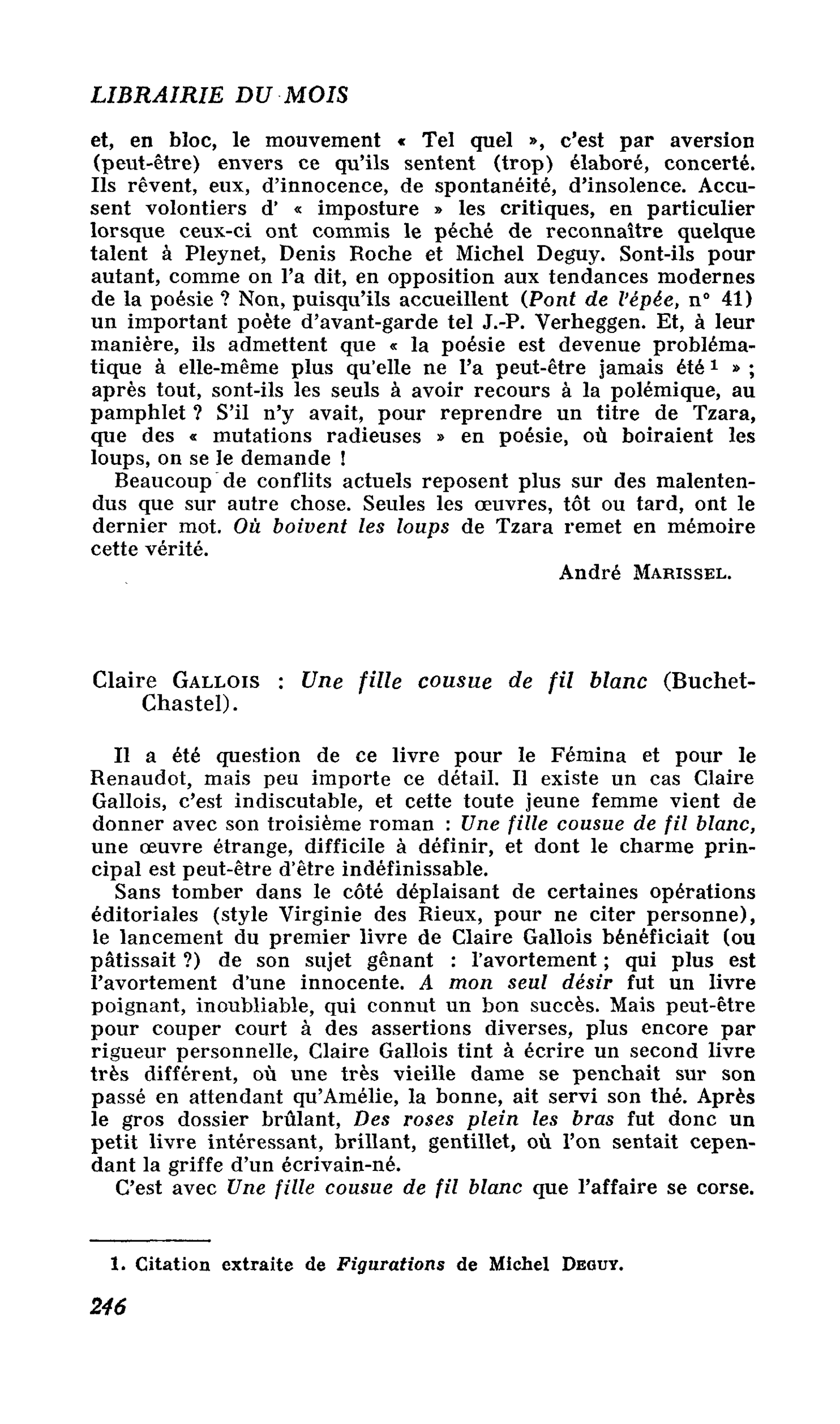 Claire Gallois : Une fille cousue de fil blanc