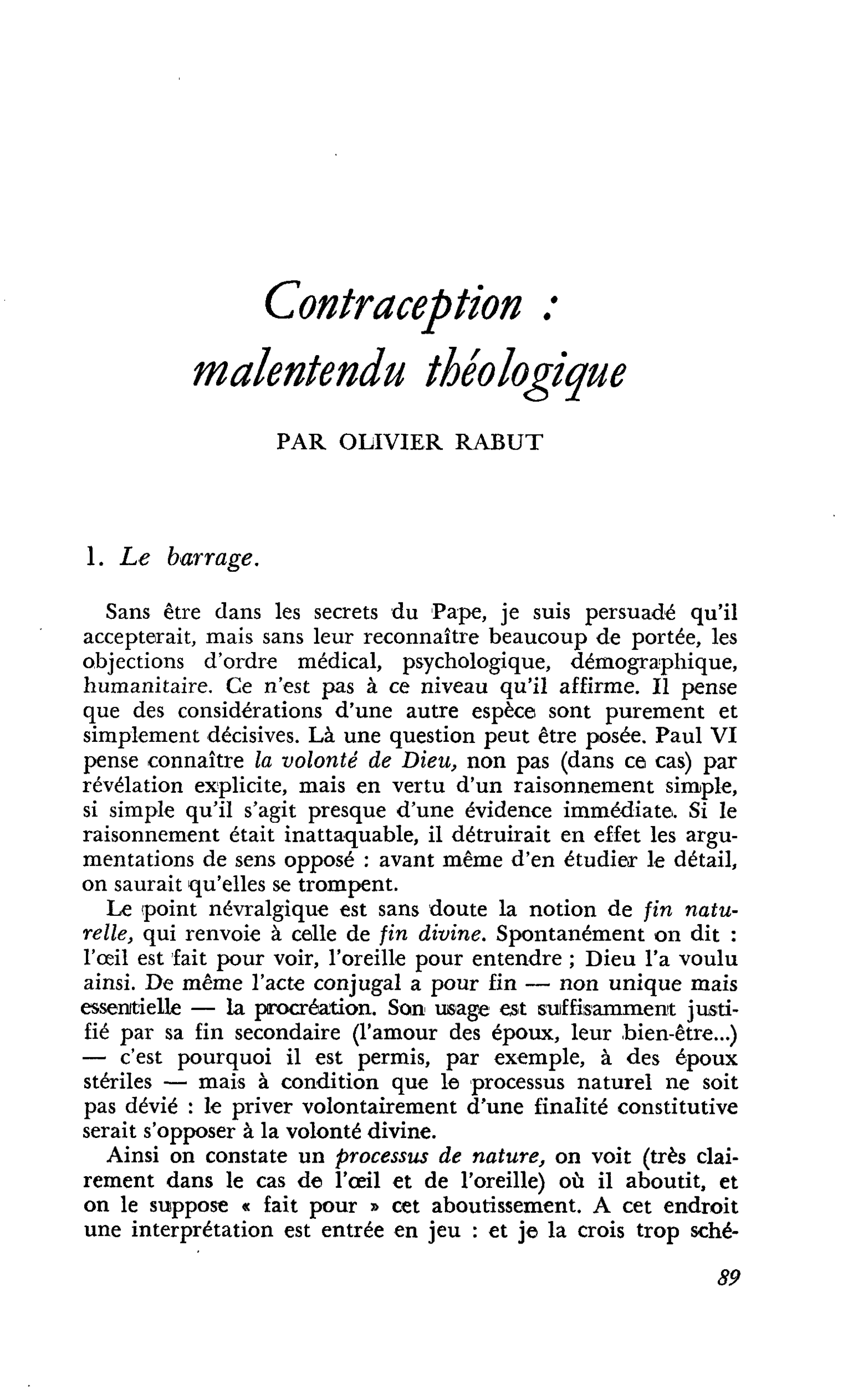 Contraception : malentendu théologique