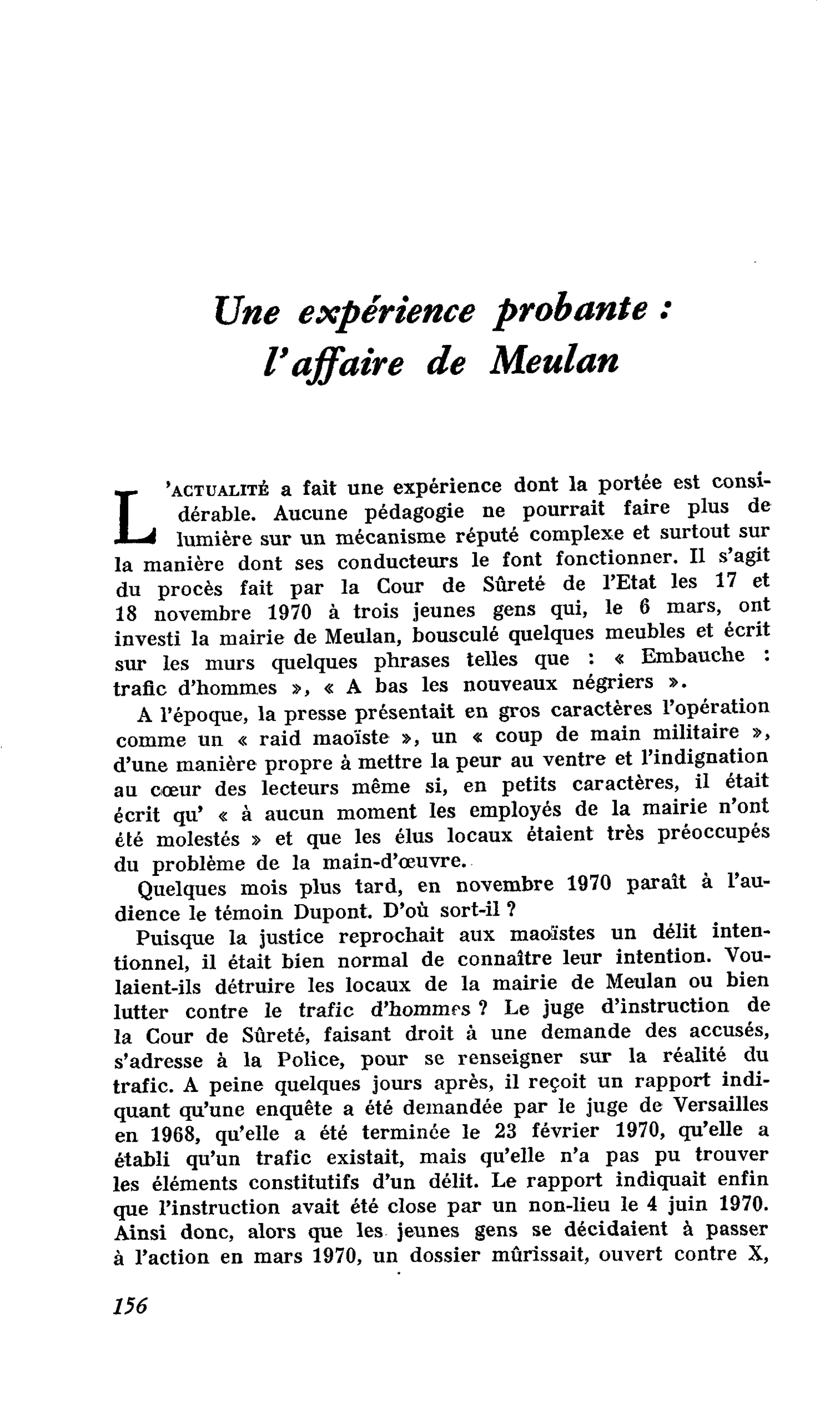 Une expérience probante : l’affaire de Meulan