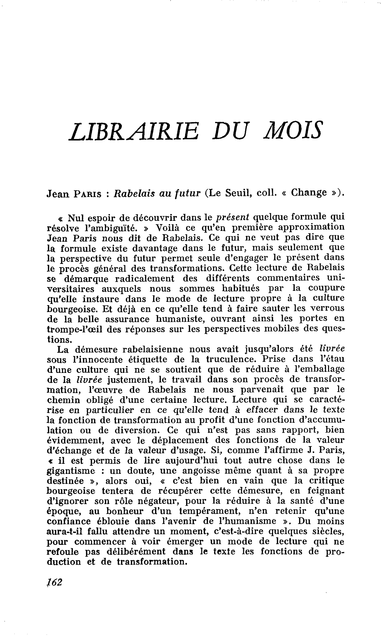 Jean Paris : Rabelais au futur