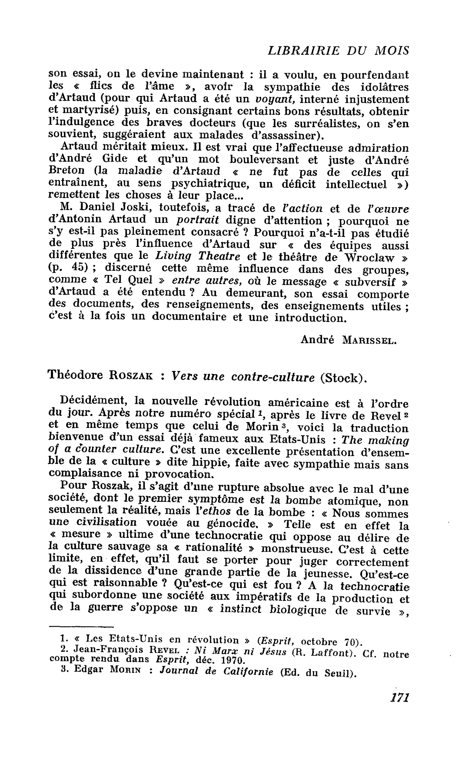 Théodore Roszak : Vers une contre-culture