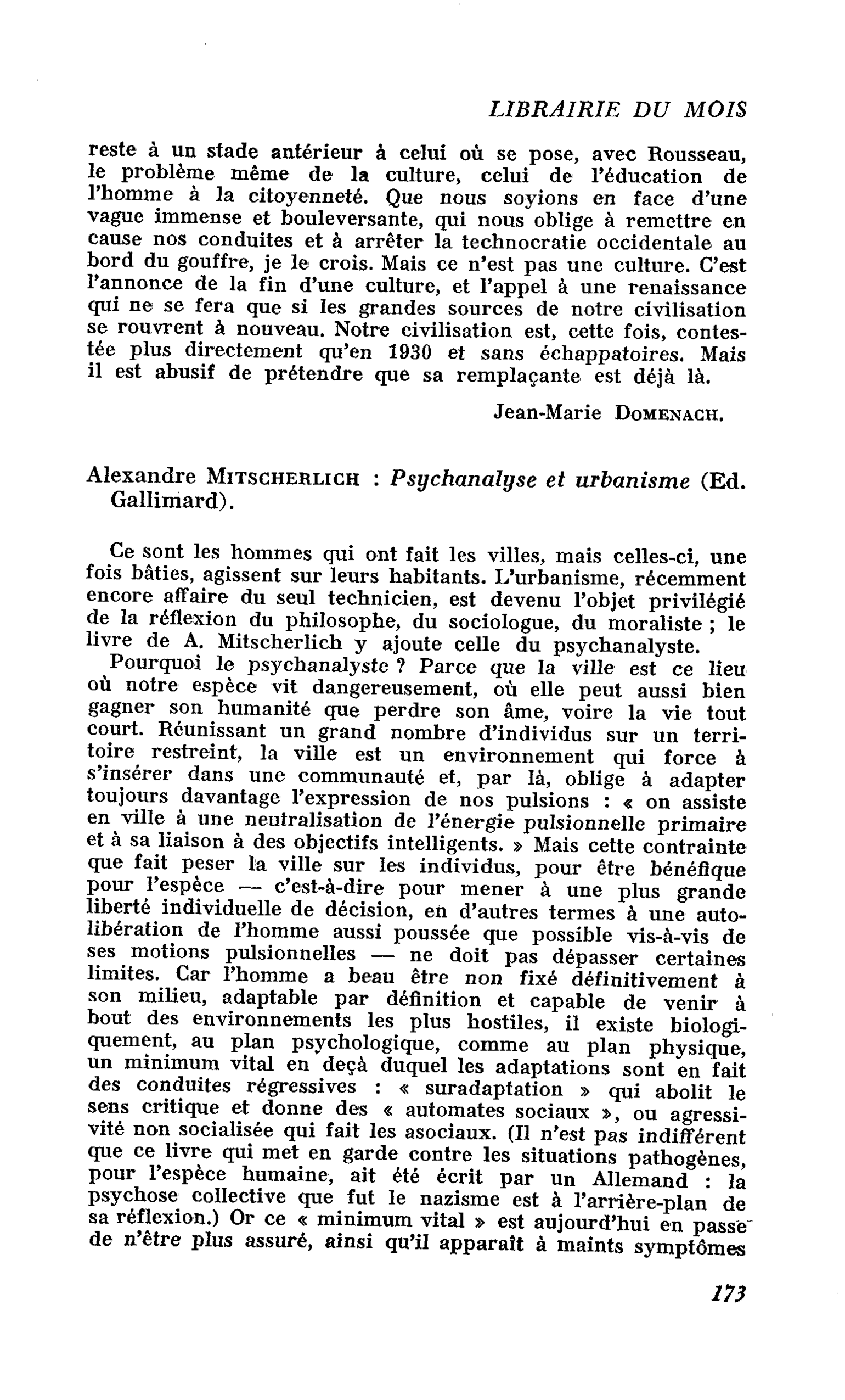 Alexandre Mitscherlich : Psychanalyse et urbanisme