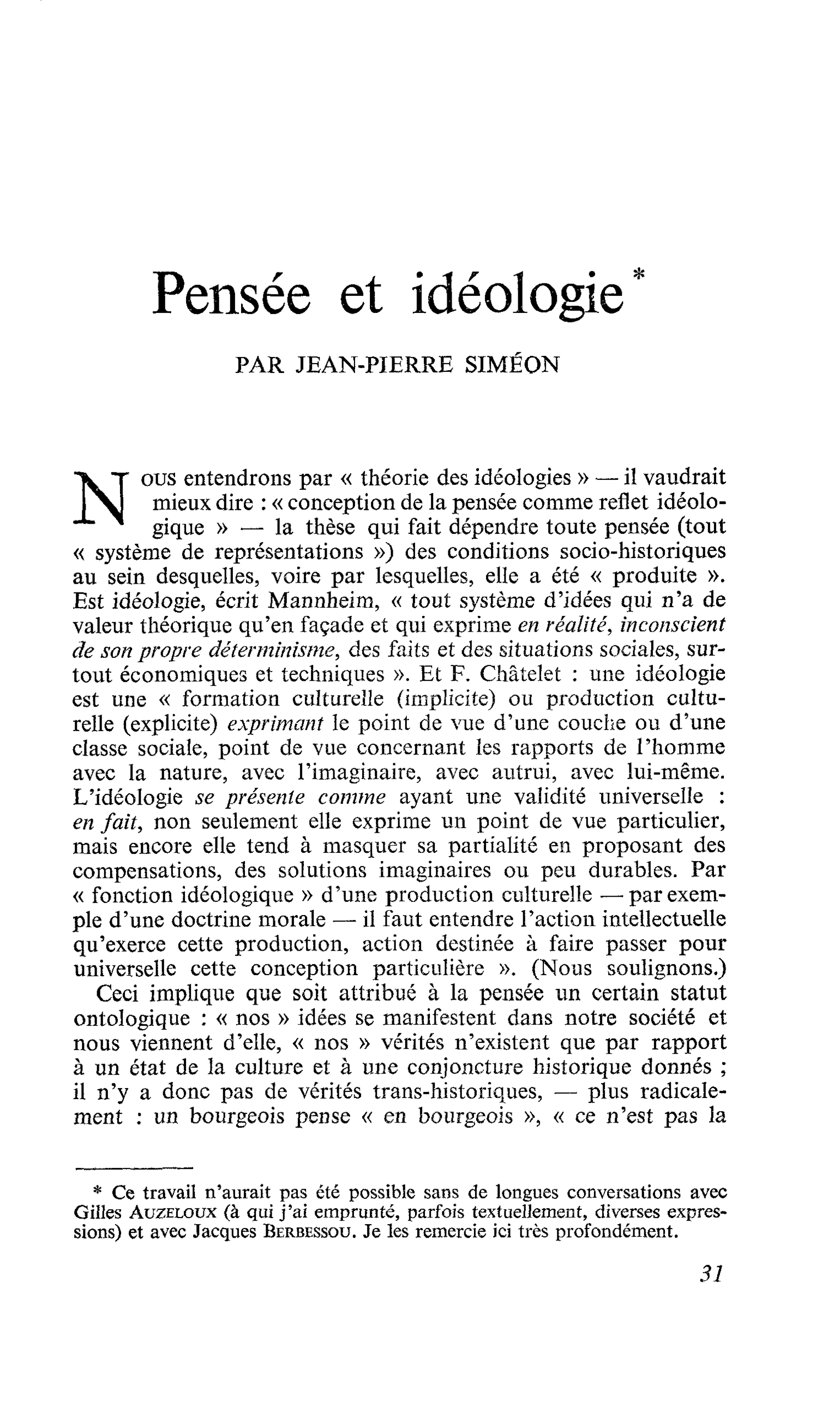 Pensée et idéologie