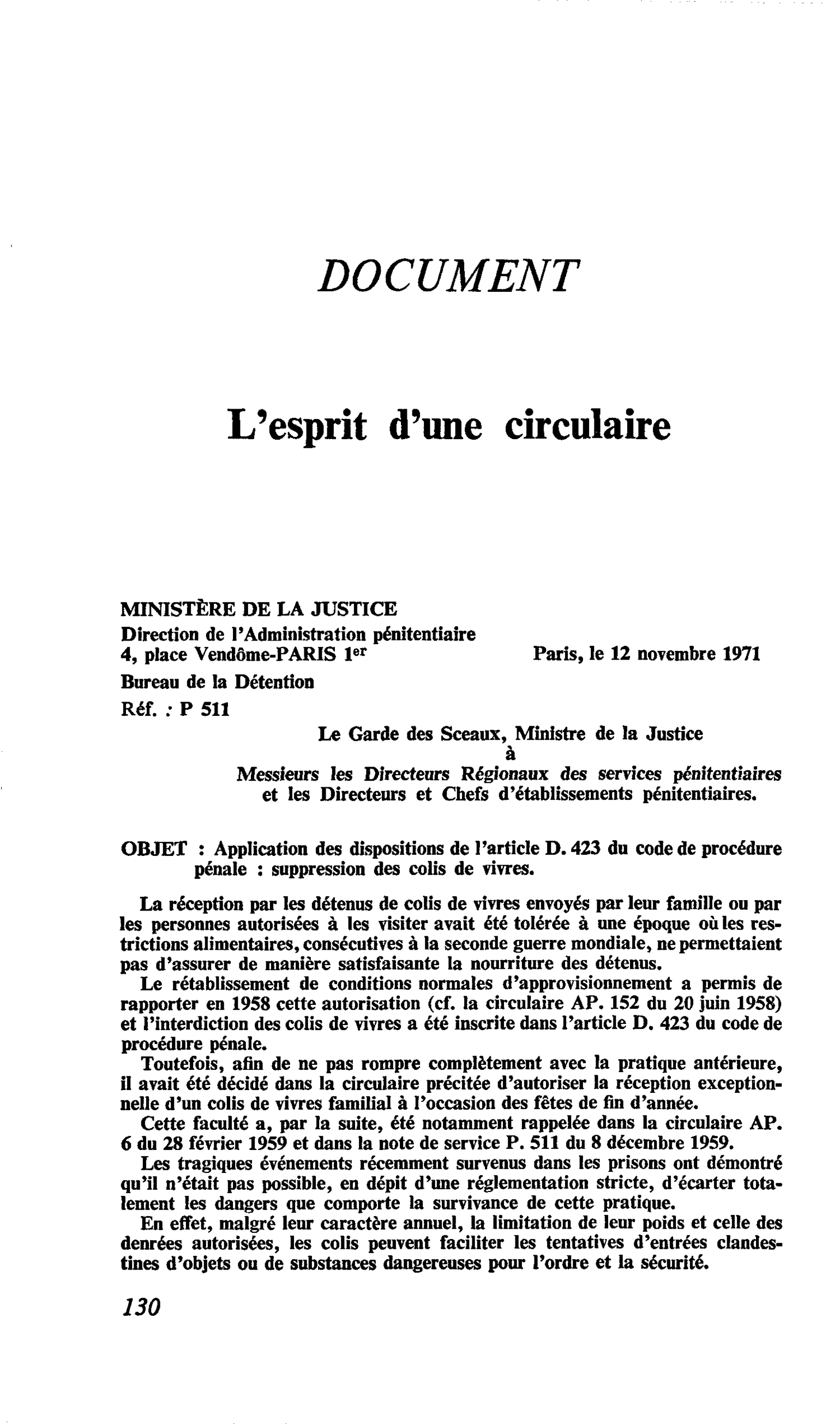 L’esprit d’une circulaire