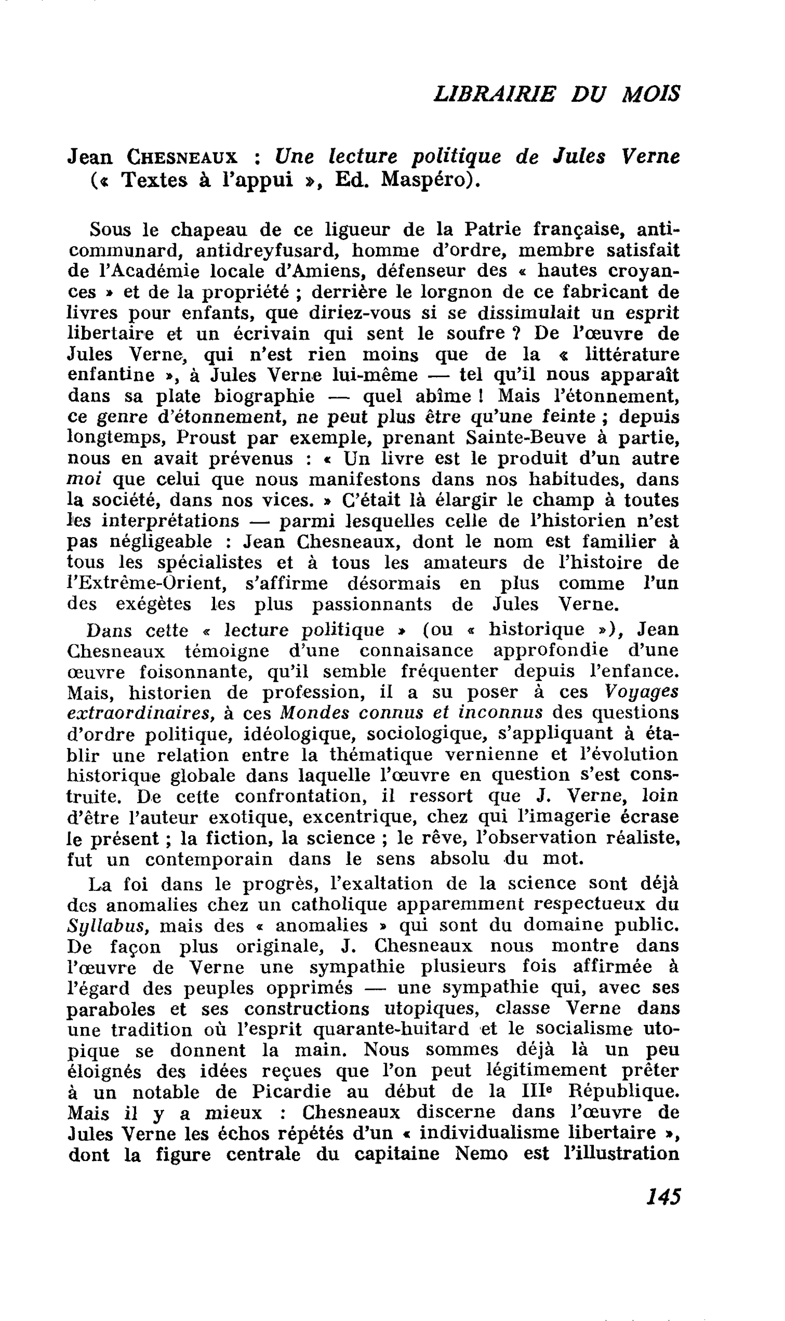 Jean. Chesneaux : Une lecture politique de Jules Verne