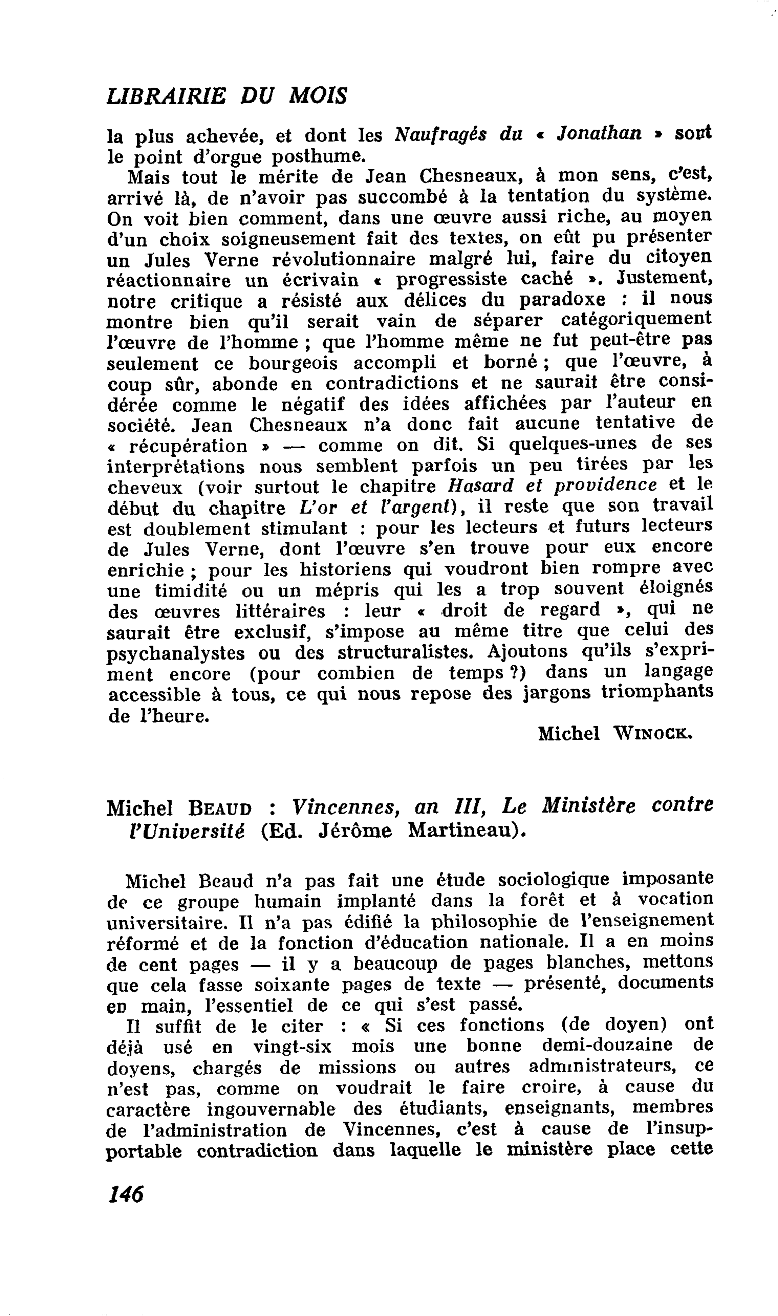 Michel Beaud : Vincennes, an III, Le Ministère contre l’Université