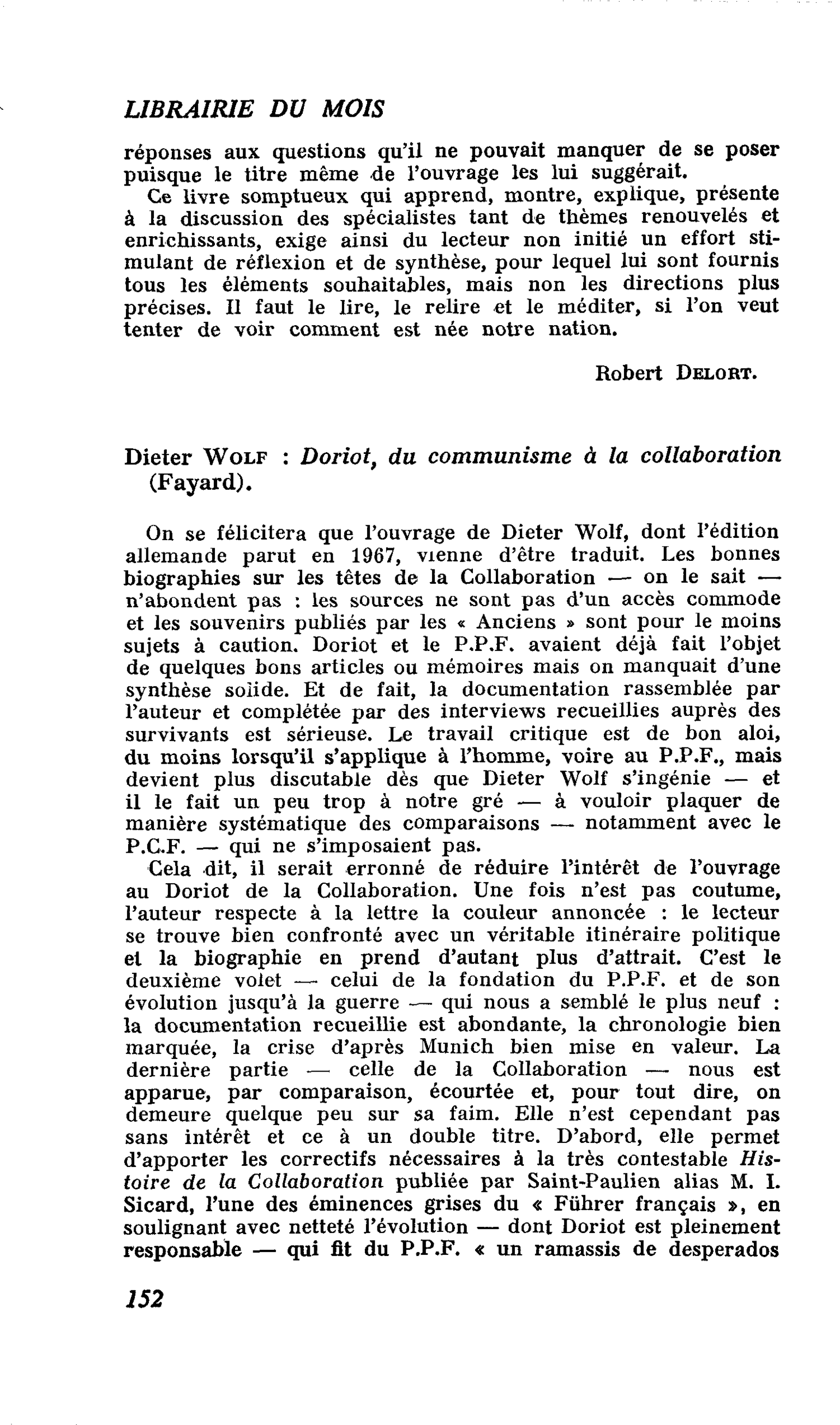 Dieter WOLF : Doriot, du communisme à la collaboration