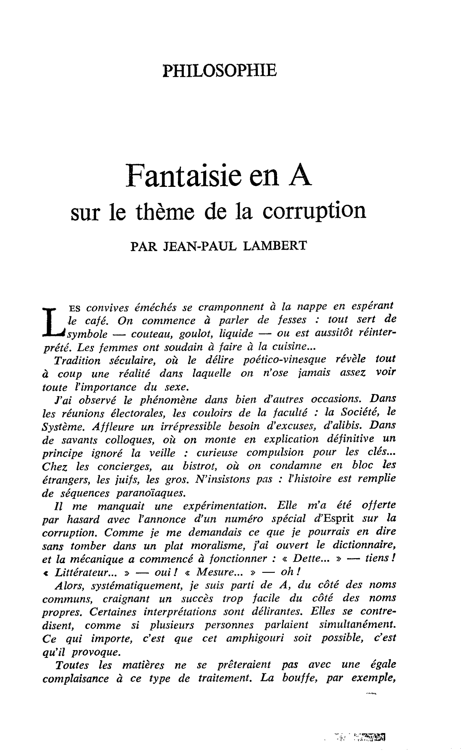 Fantaisie en A sur le thème de la corruption