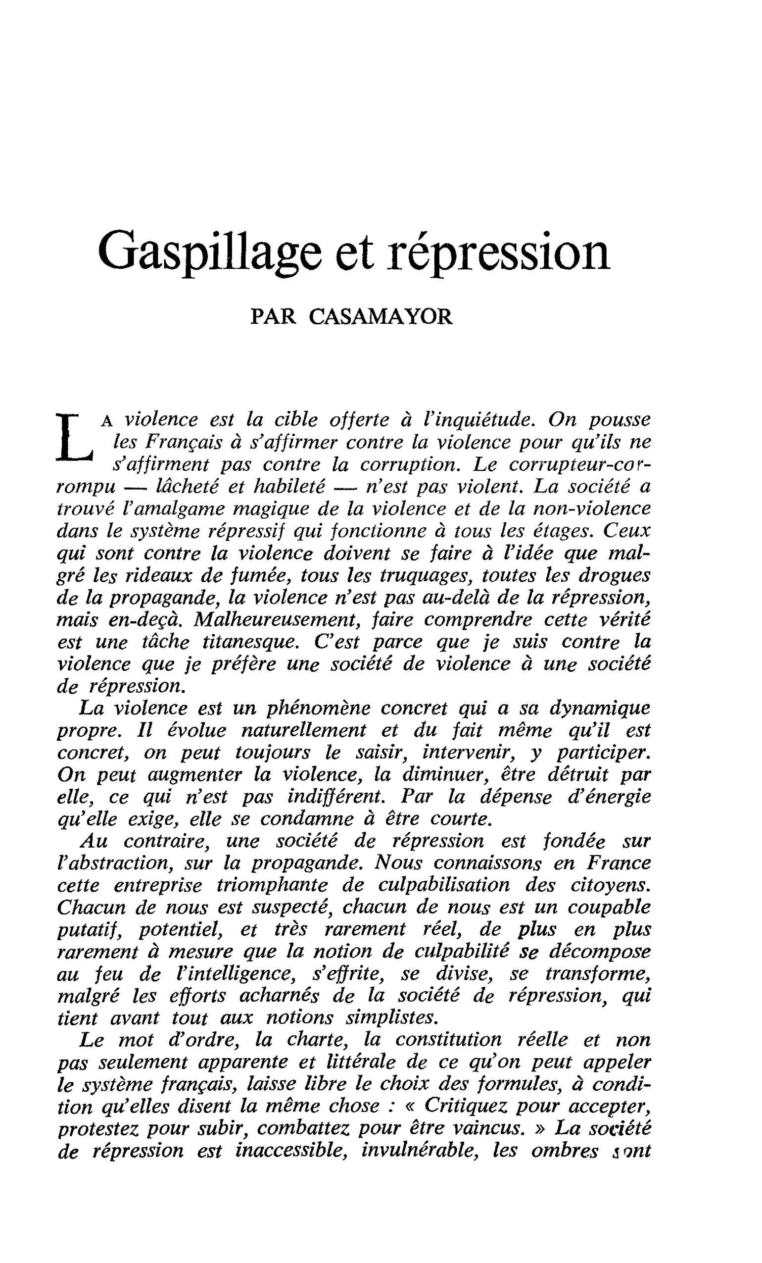 Gaspillage et répression