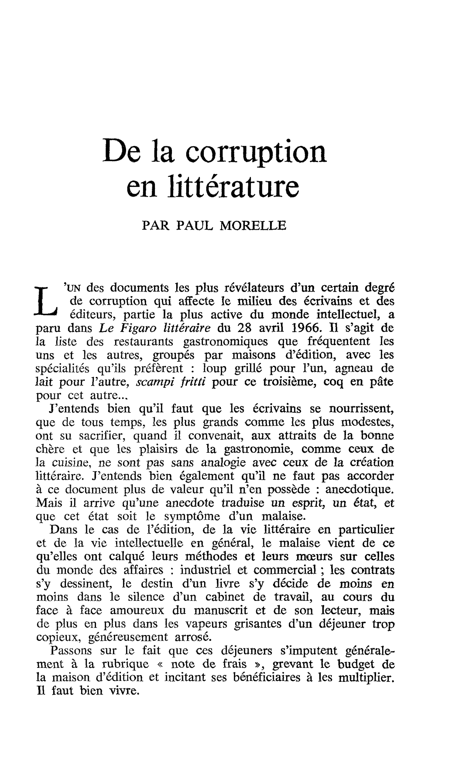 De la corruption en littérature