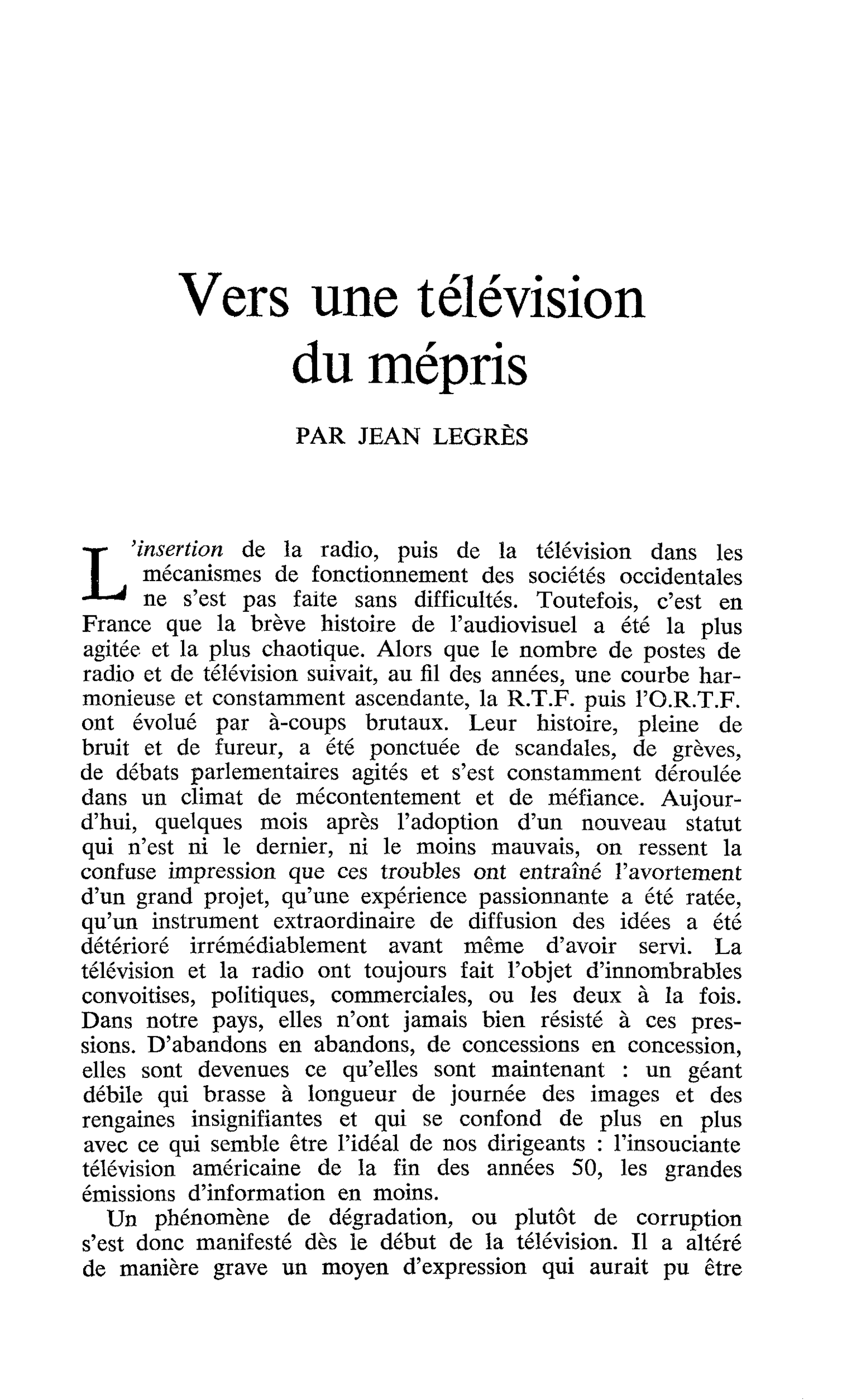 Vers une télévision du mépris