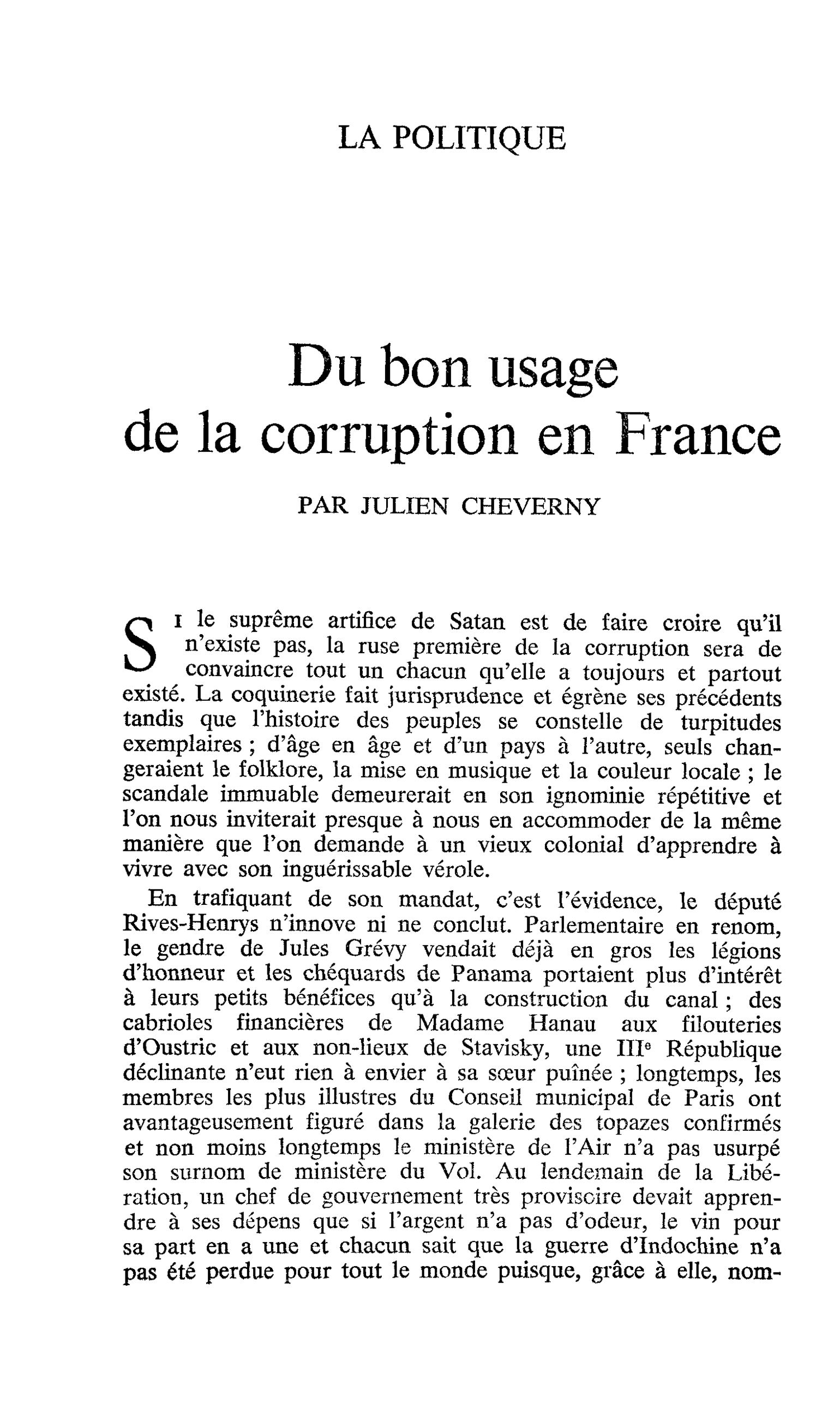 Du bon usage de la corruption en France