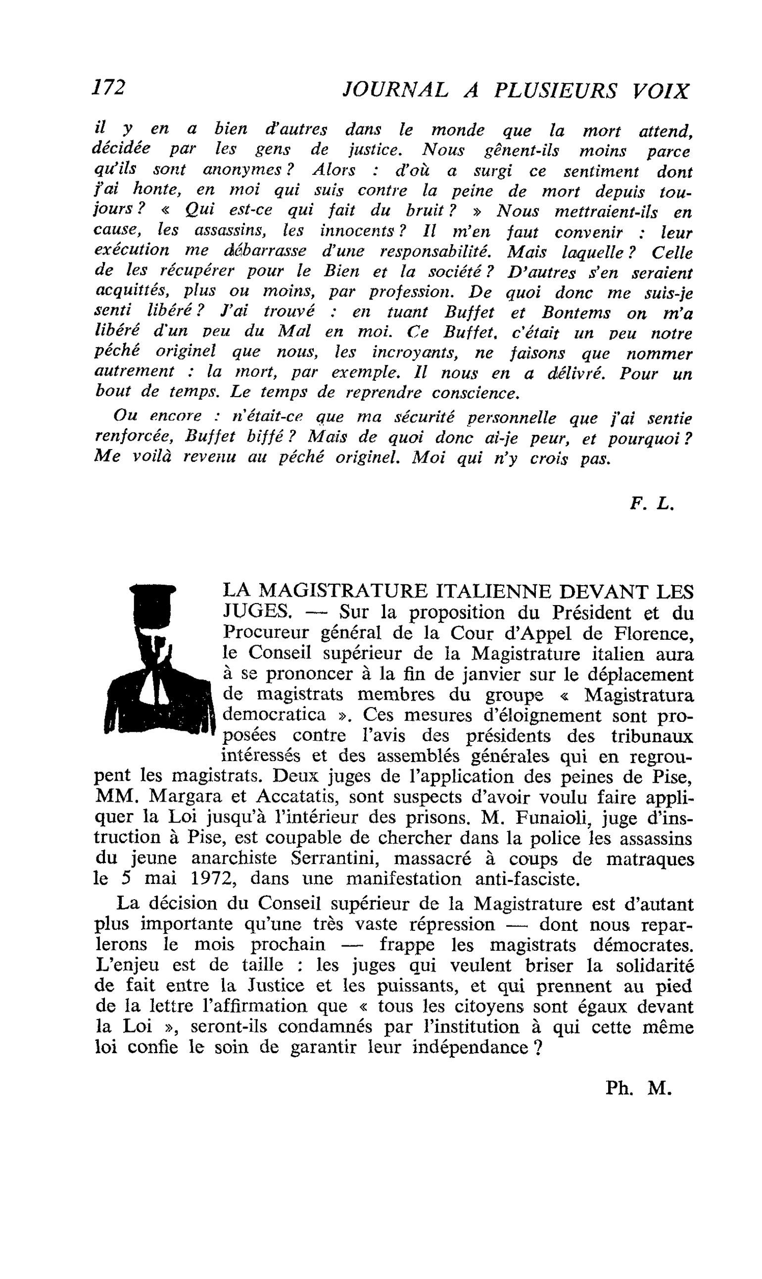 LA MAGISTRATURE ITALIENNE DEVANT LES JUGES
