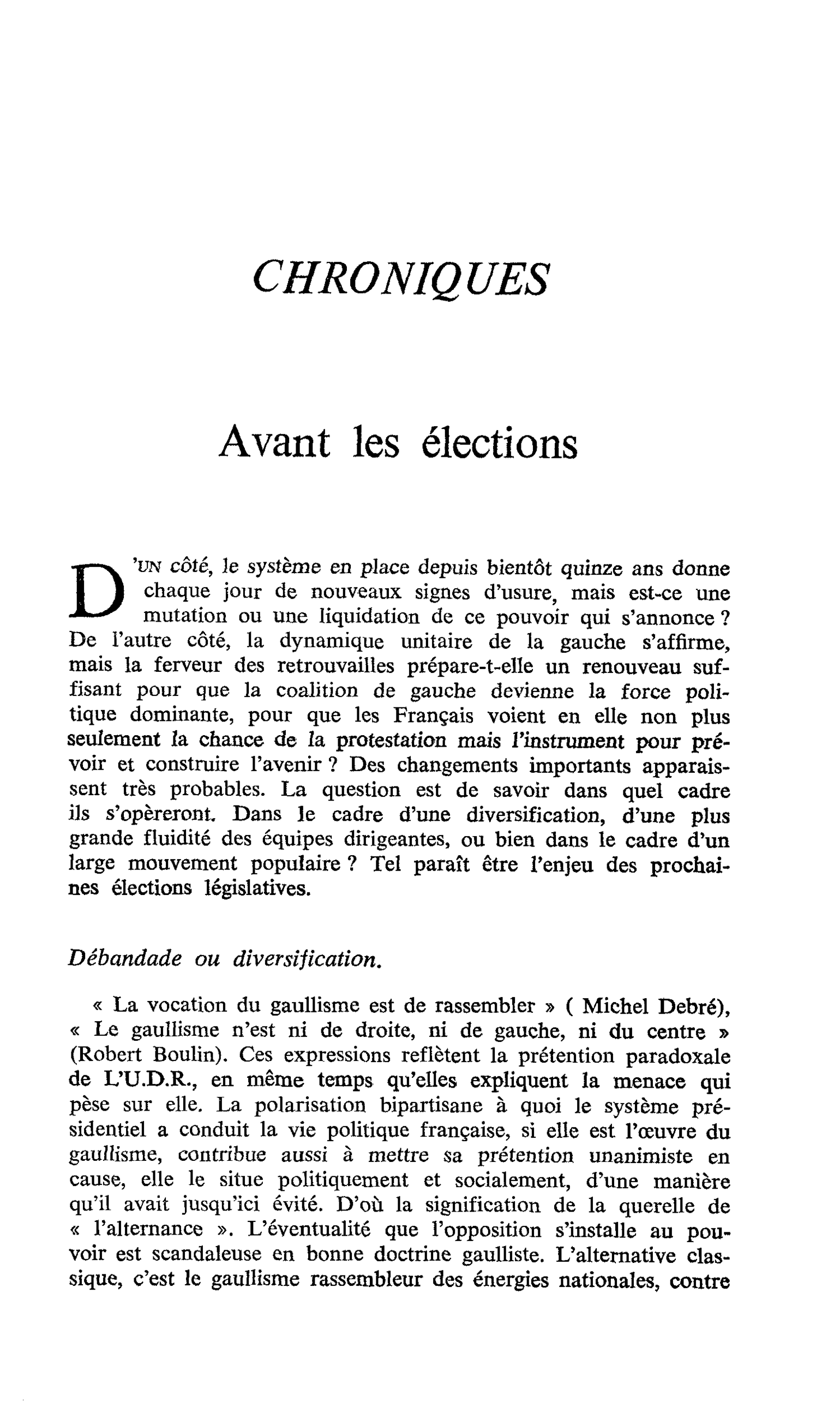 Avant les élections