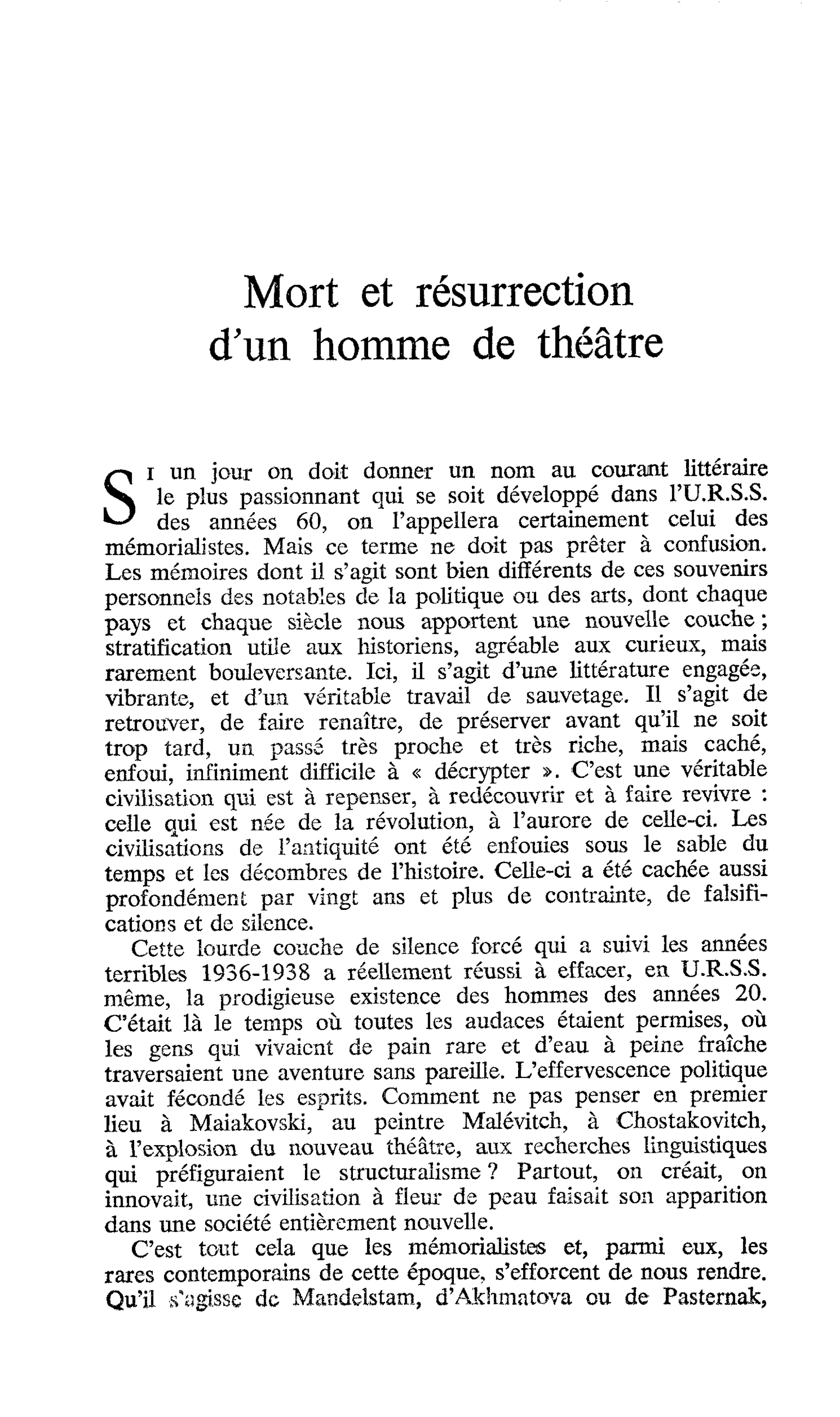 Mort et résurrection d’un homme de théâtre