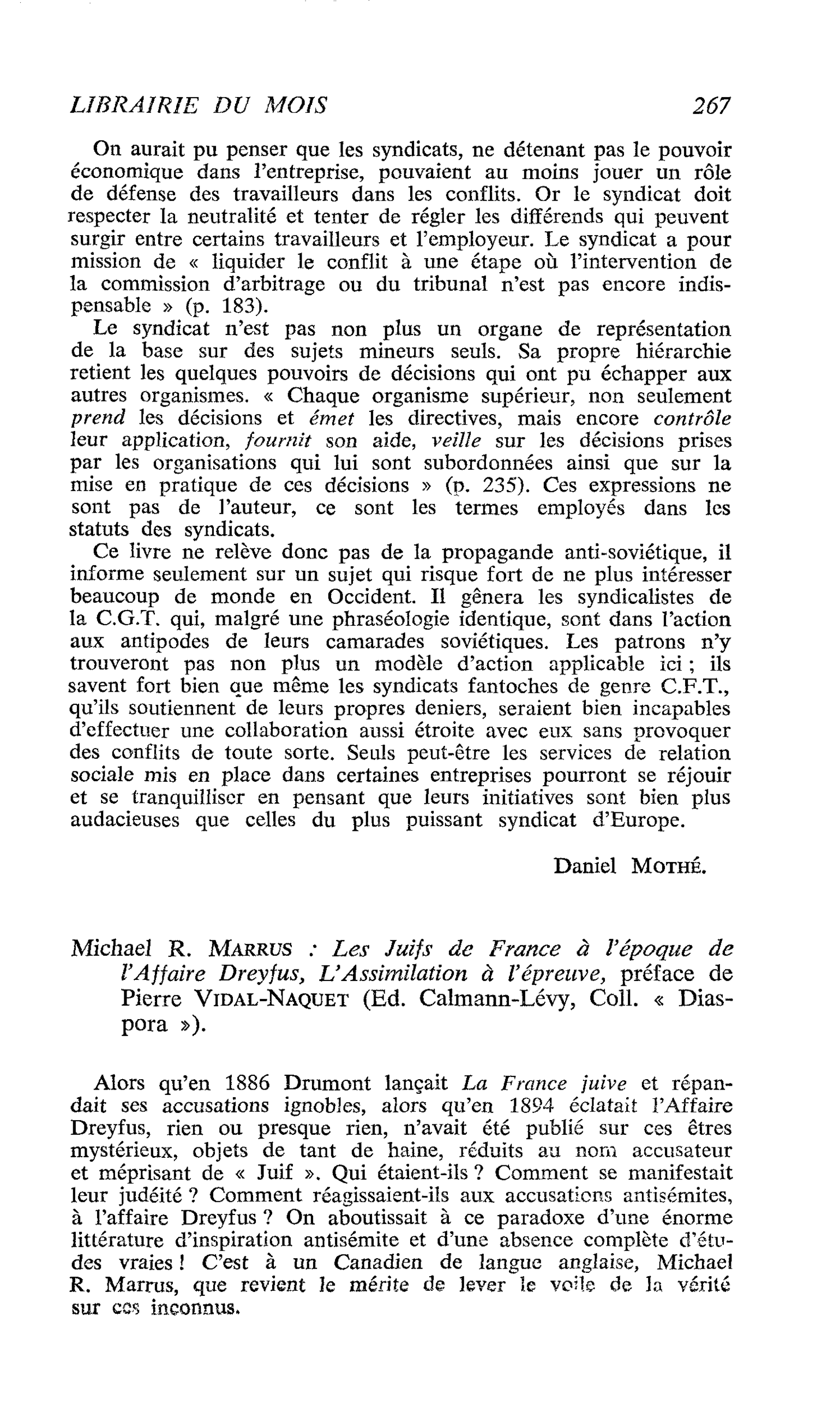 Michael R. Marrus : Les Juifs de France à l’époque de l’Affaire Dreyfus, L’Assimilation à l’épreuve