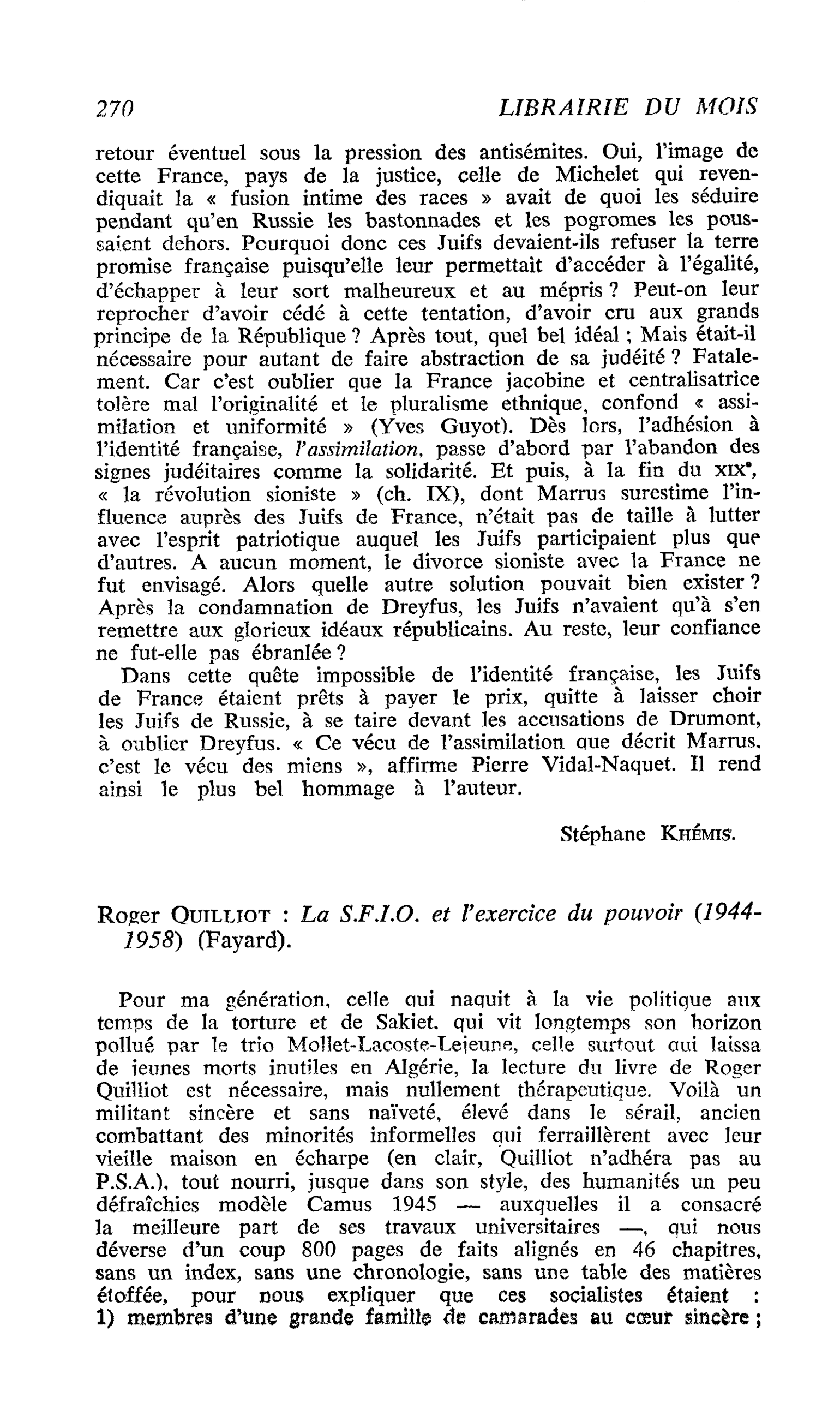 Roger Quilliot : La S.F.I.O. et l’exercice du pouvoir (1944- 1958)